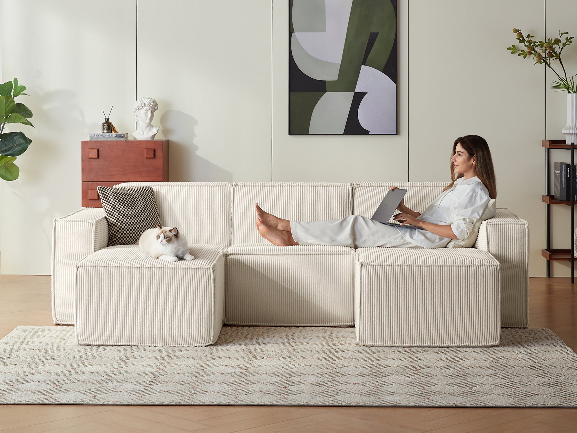 Pop-Seat 3 Seats with 2 Ottomans, Compressed Self-Inflating Foam Sofa - LINSY HOME