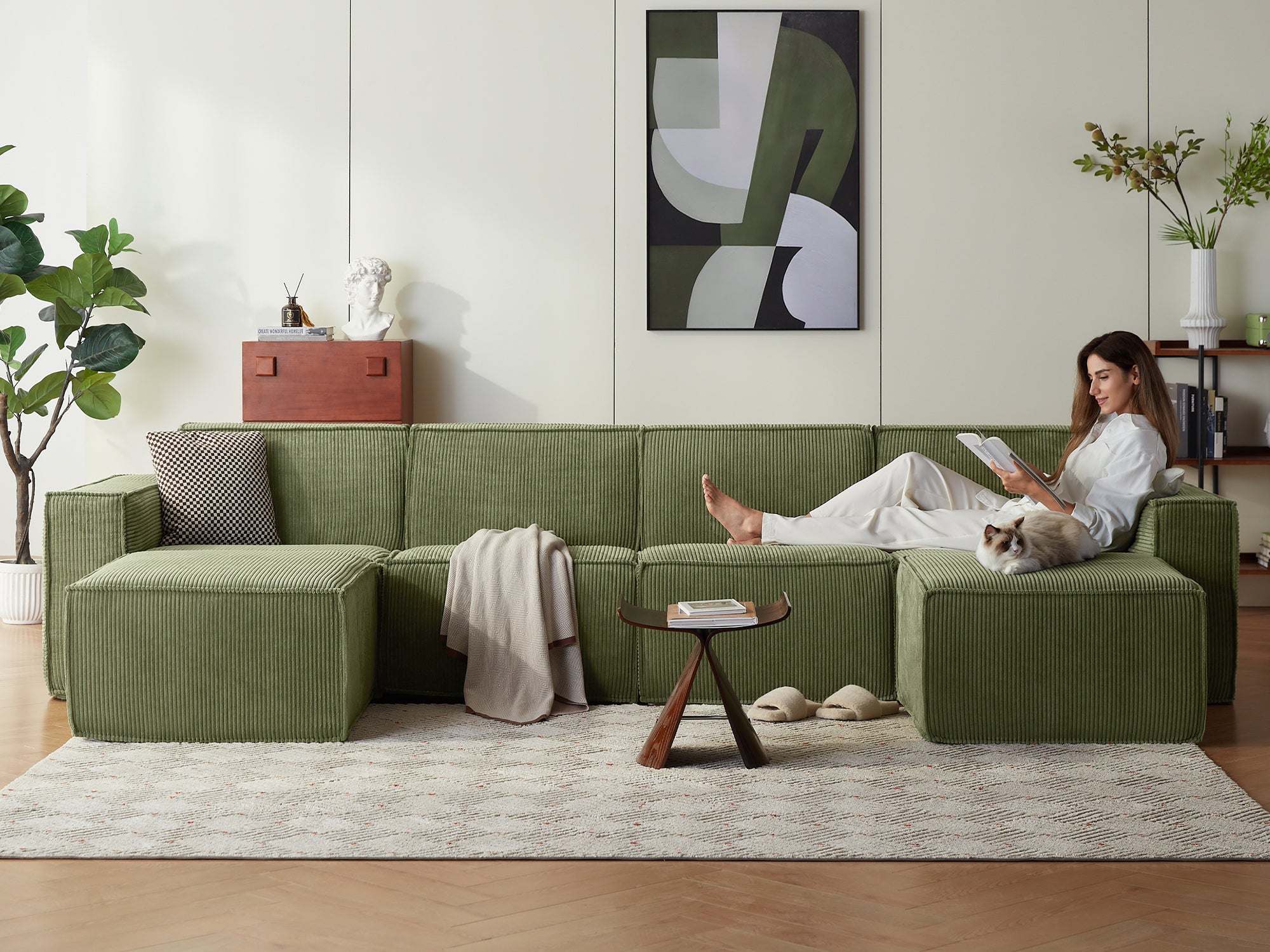 Pop-Seat 4 Seats with 2 Ottomans, Compressed Self-Inflating Foam Sofa - LINSY HOME