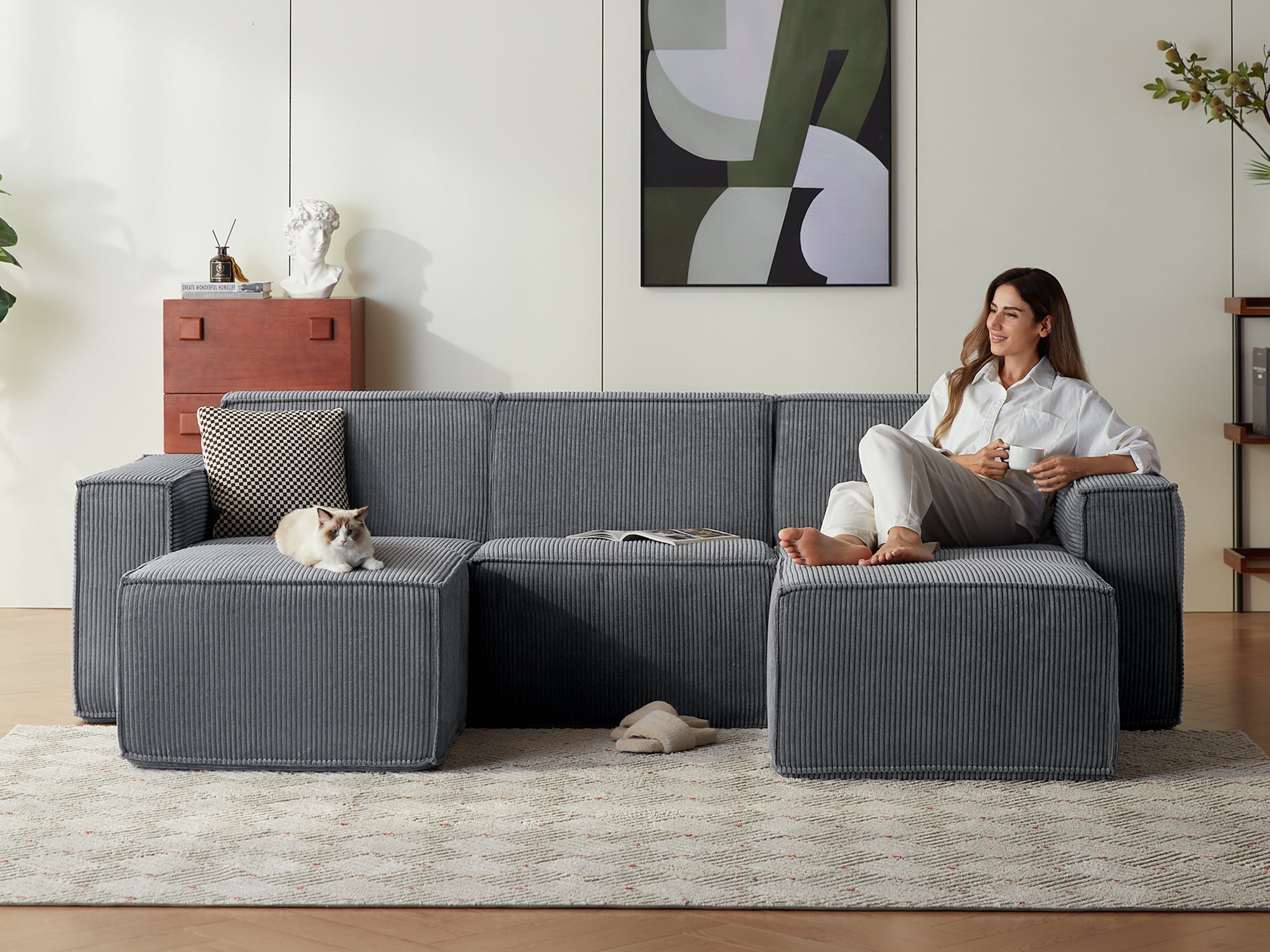 Pop-Seat 3 Seats with 2 Ottomans, Compressed Self-Inflating Foam Sofa - LINSY HOME