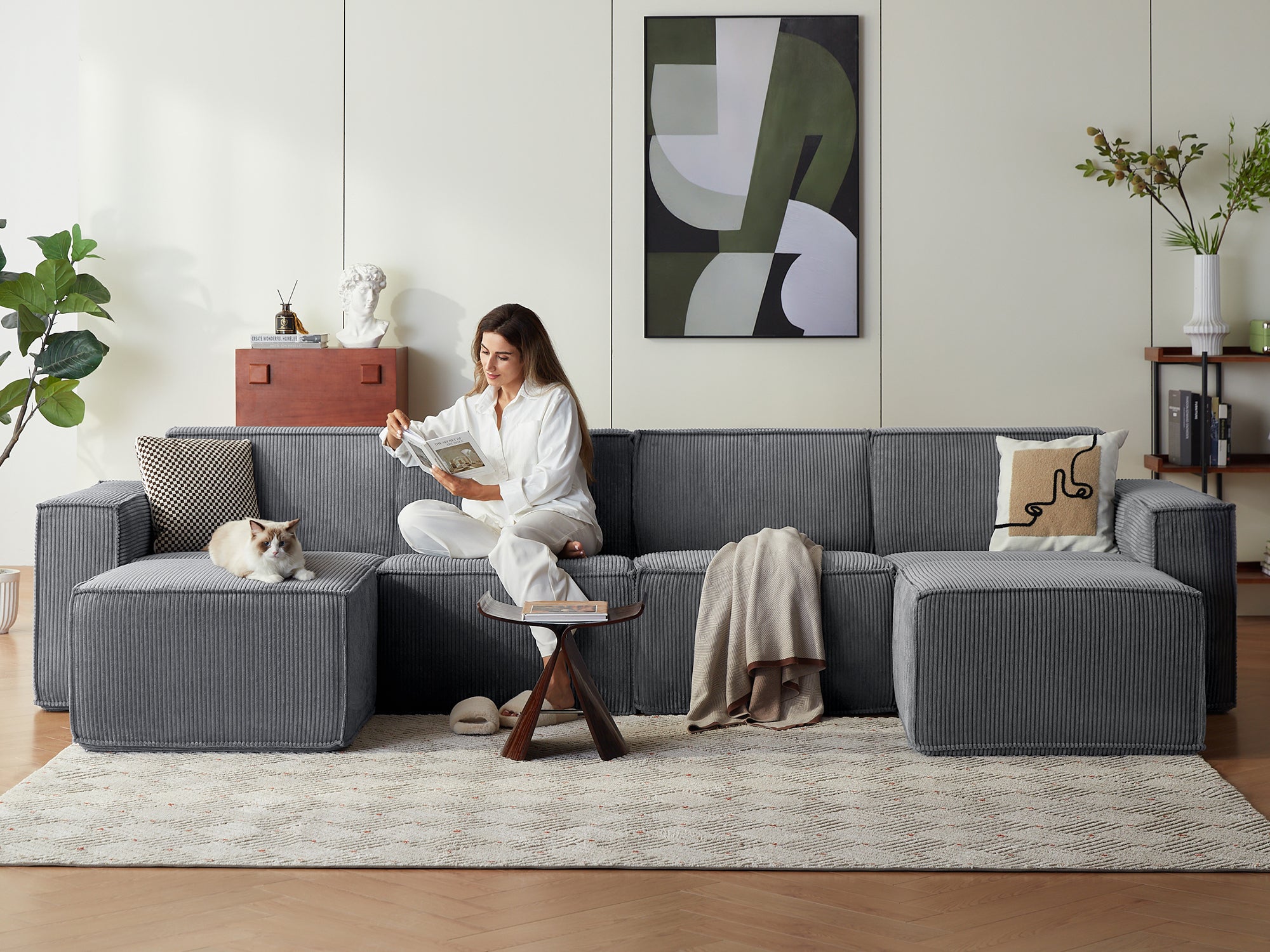 Pop-Seat 4 Seats with 2 Ottomans, Compressed Self-Inflating Foam Sofa - LINSY HOME