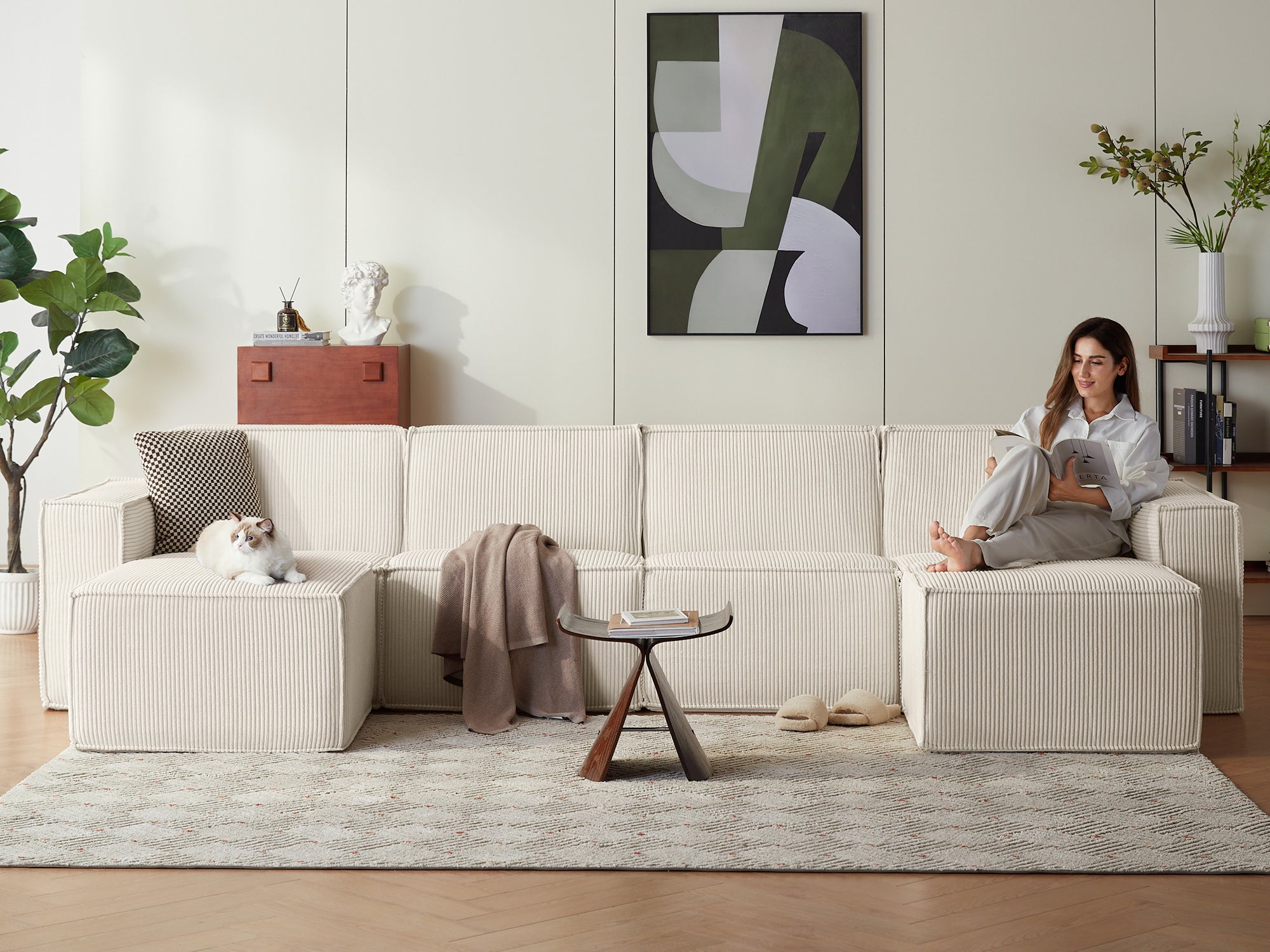 Pop-Seat 4 Seats with 2 Ottomans, Compressed Self-Inflating Foam Sofa - LINSY HOME