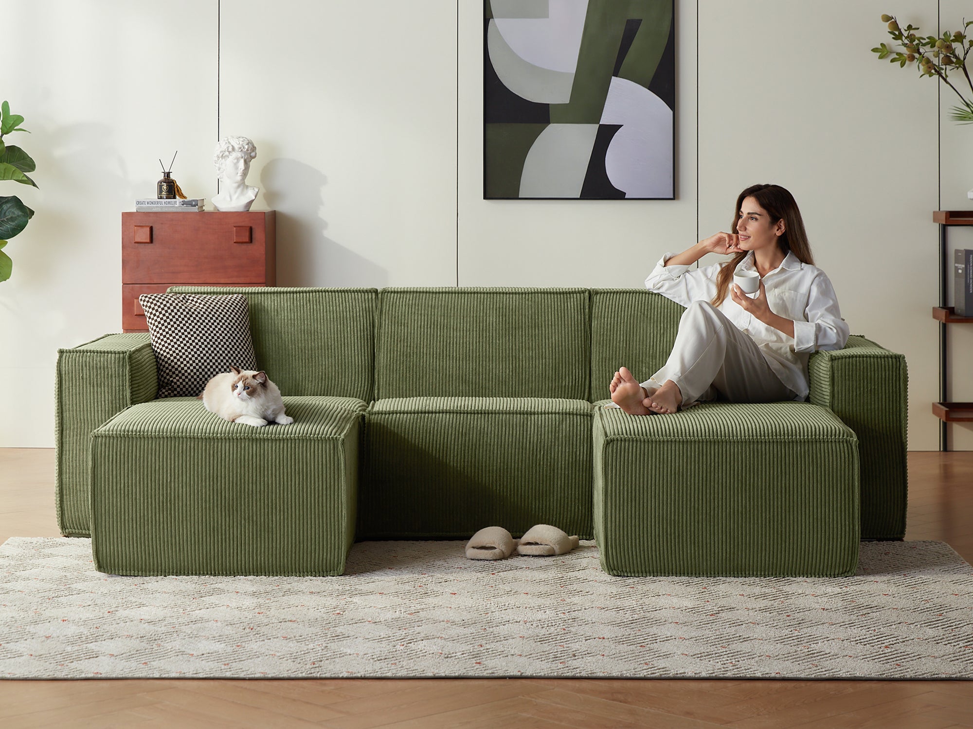 Pop-Seat 3 Seats with 2 Ottomans, Compressed Self-Inflating Foam Sofa - LINSY HOME