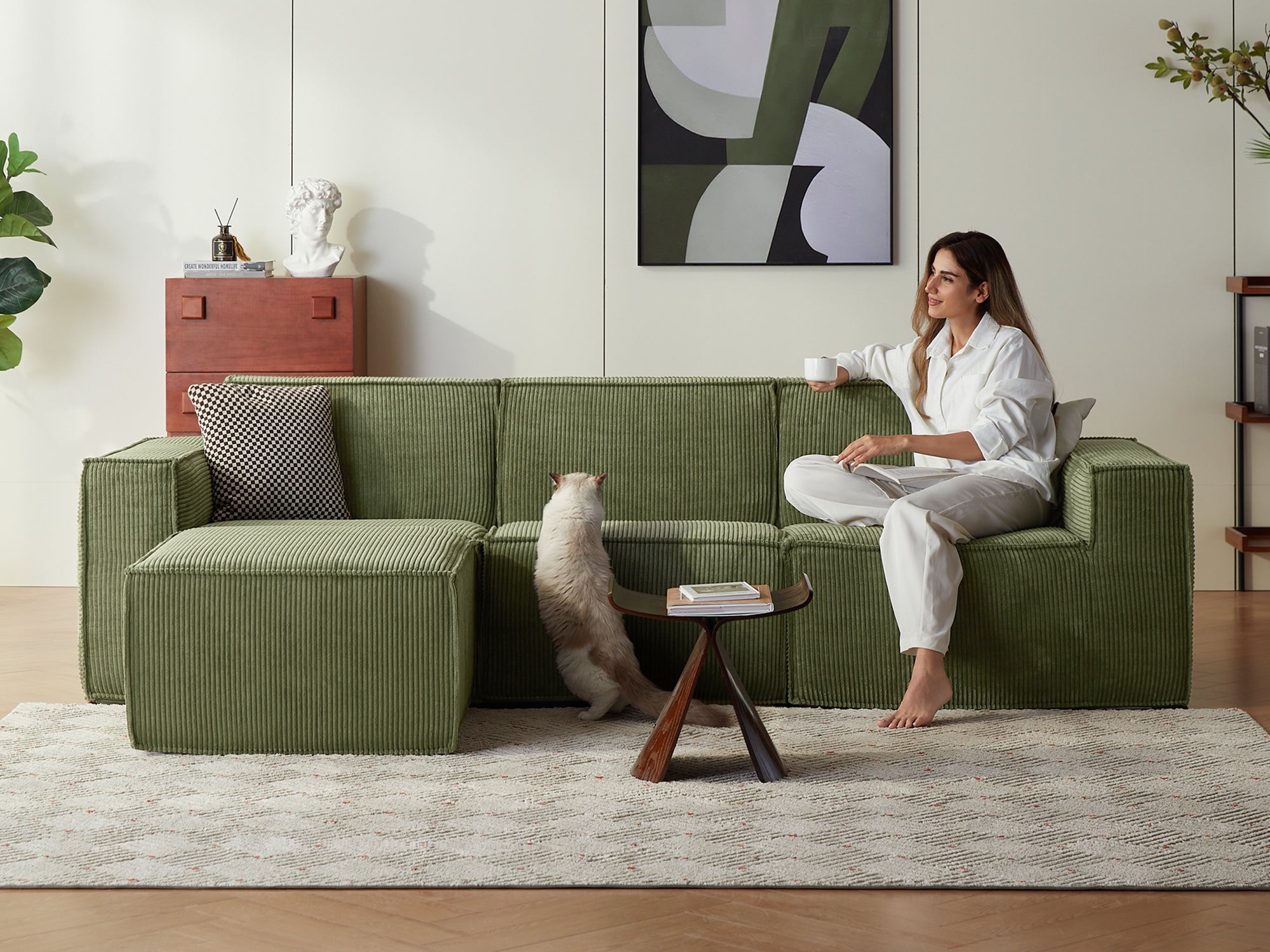 Pop-Seat 3 Seats with Ottoman, Compressed Self-Inflating Foam Sofa - LINSY HOME