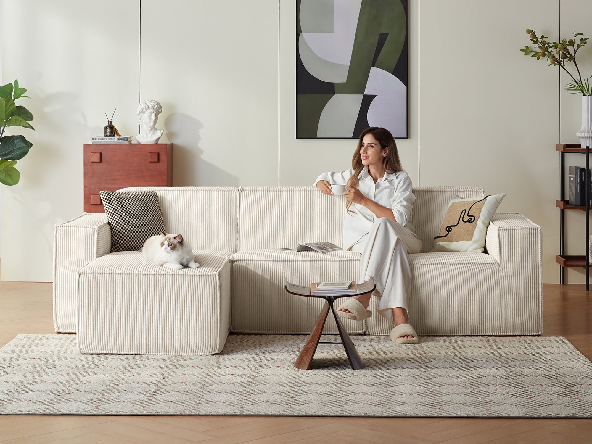 Pop-Seat 3 Seats with Ottoman, Compressed Self-Inflating Foam Sofa - LINSY HOME