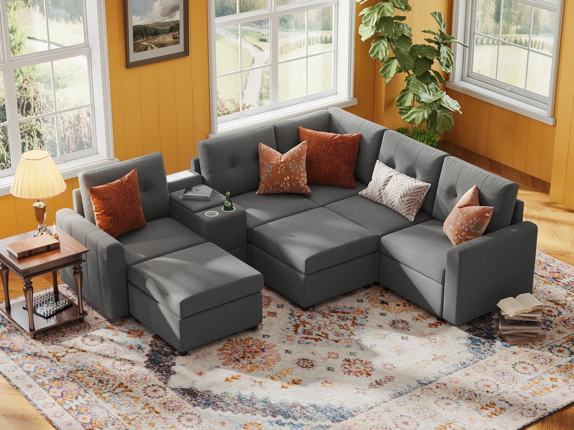 RUBIK III 4 Seats with 2 Ottomans & Corner & Console - LINSY HOME