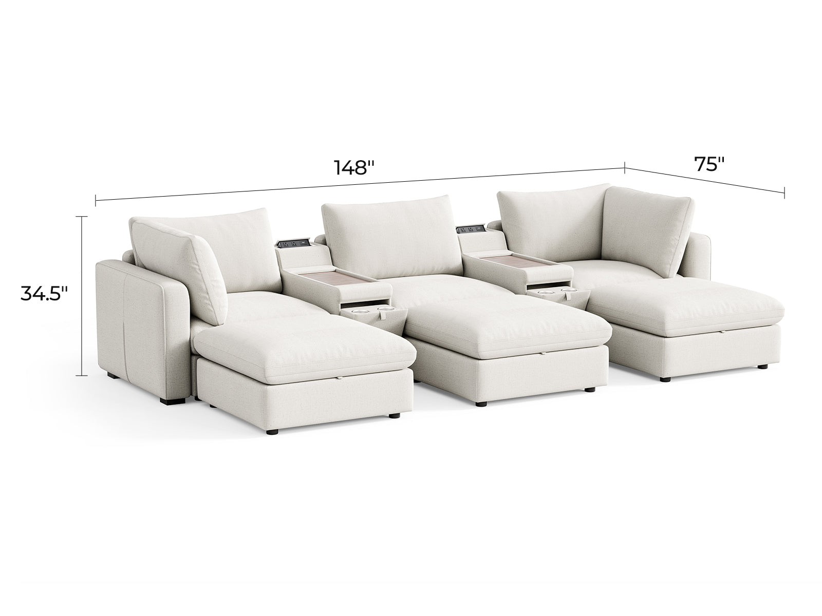 Rubik V Linen 3 Seats with 3 Ottomans & 2 Consoles