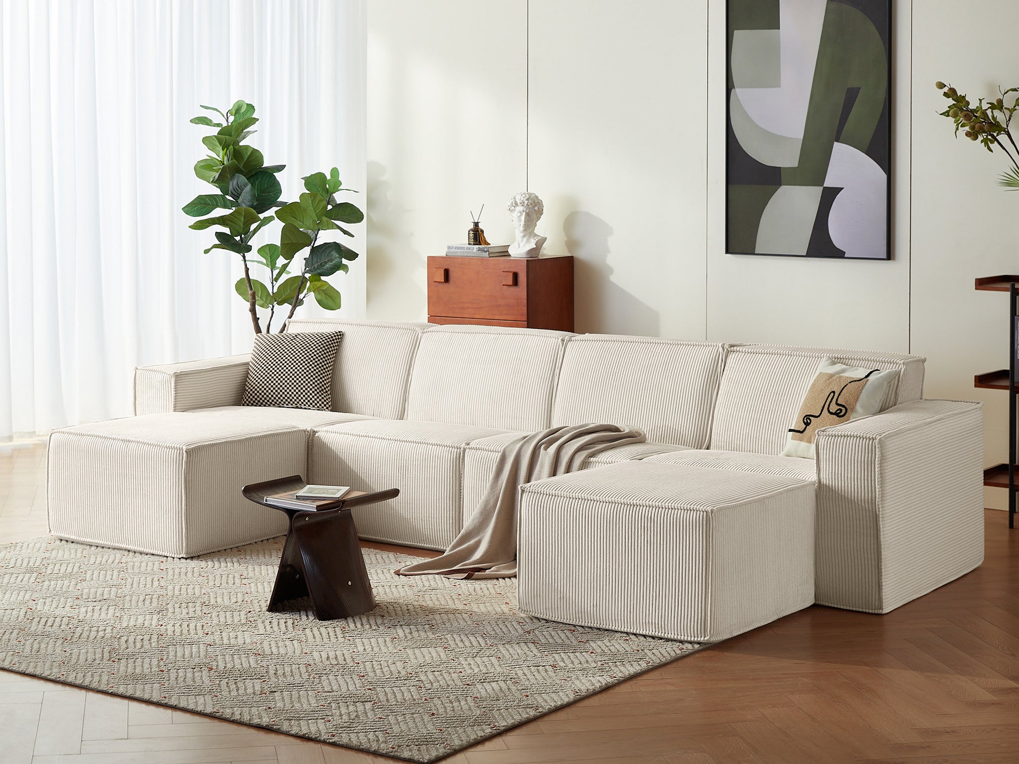 Pop-Seat 4 Seats with 2 Ottomans, Compressed Self-Inflating Foam Sofa - LINSY HOME