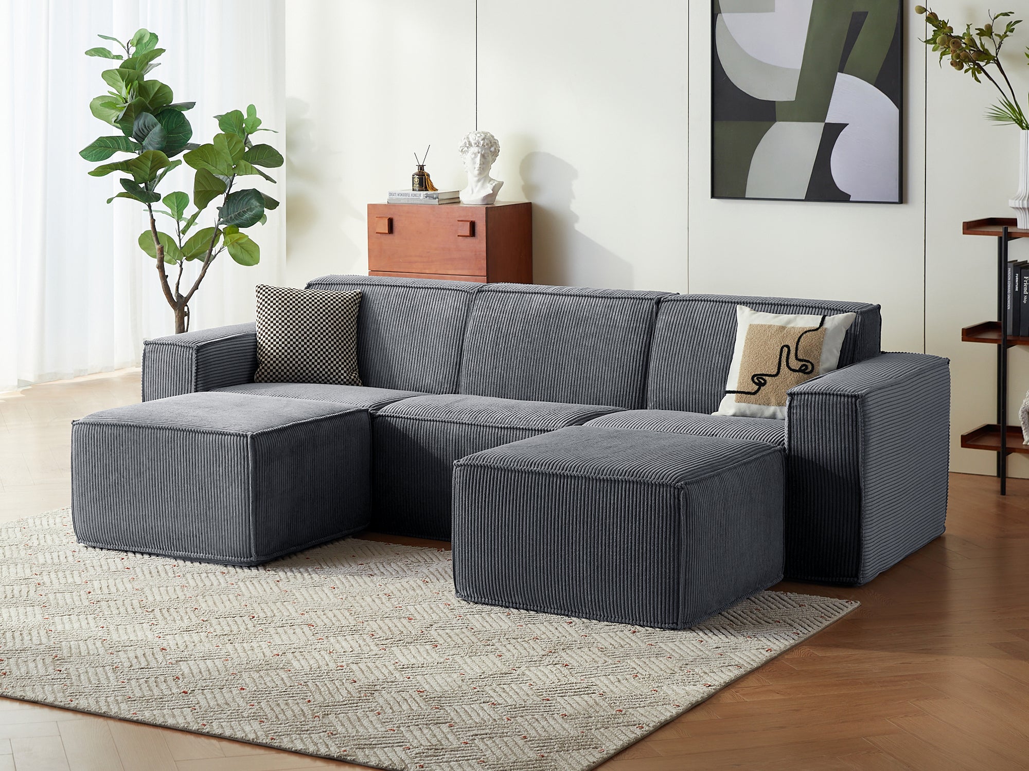 Pop-Seat 3 Seats with 2 Ottomans, Compressed Self-Inflating Foam Sofa - LINSY HOME