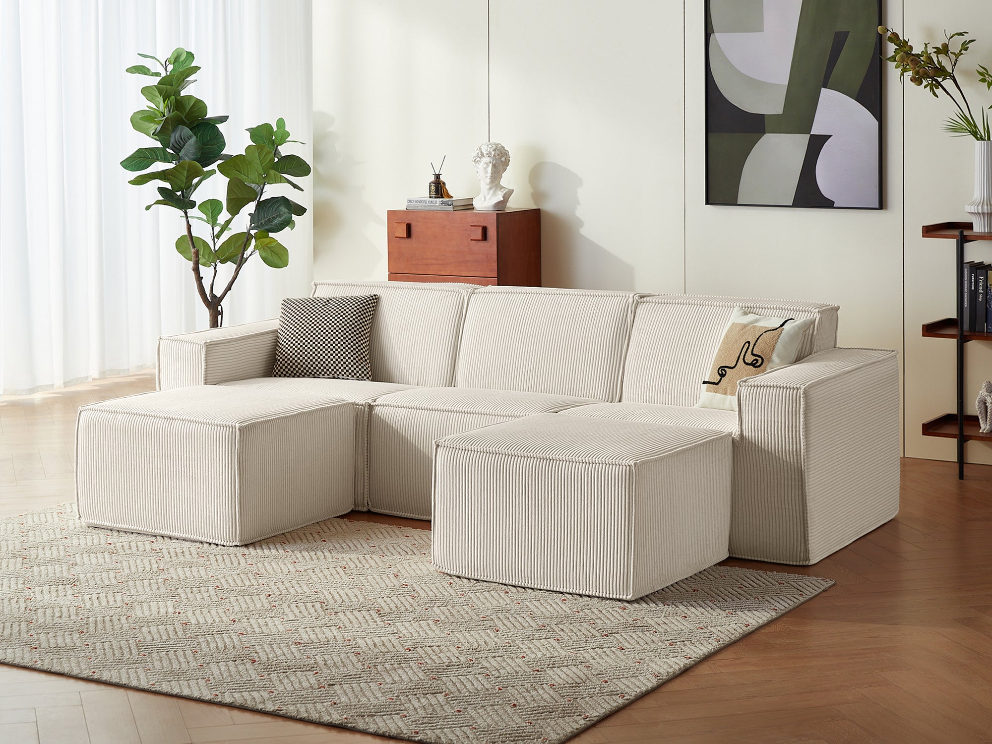 Pop-Seat 3 Seats with 2 Ottomans, Compressed Self-Inflating Foam Sofa - LINSY HOME