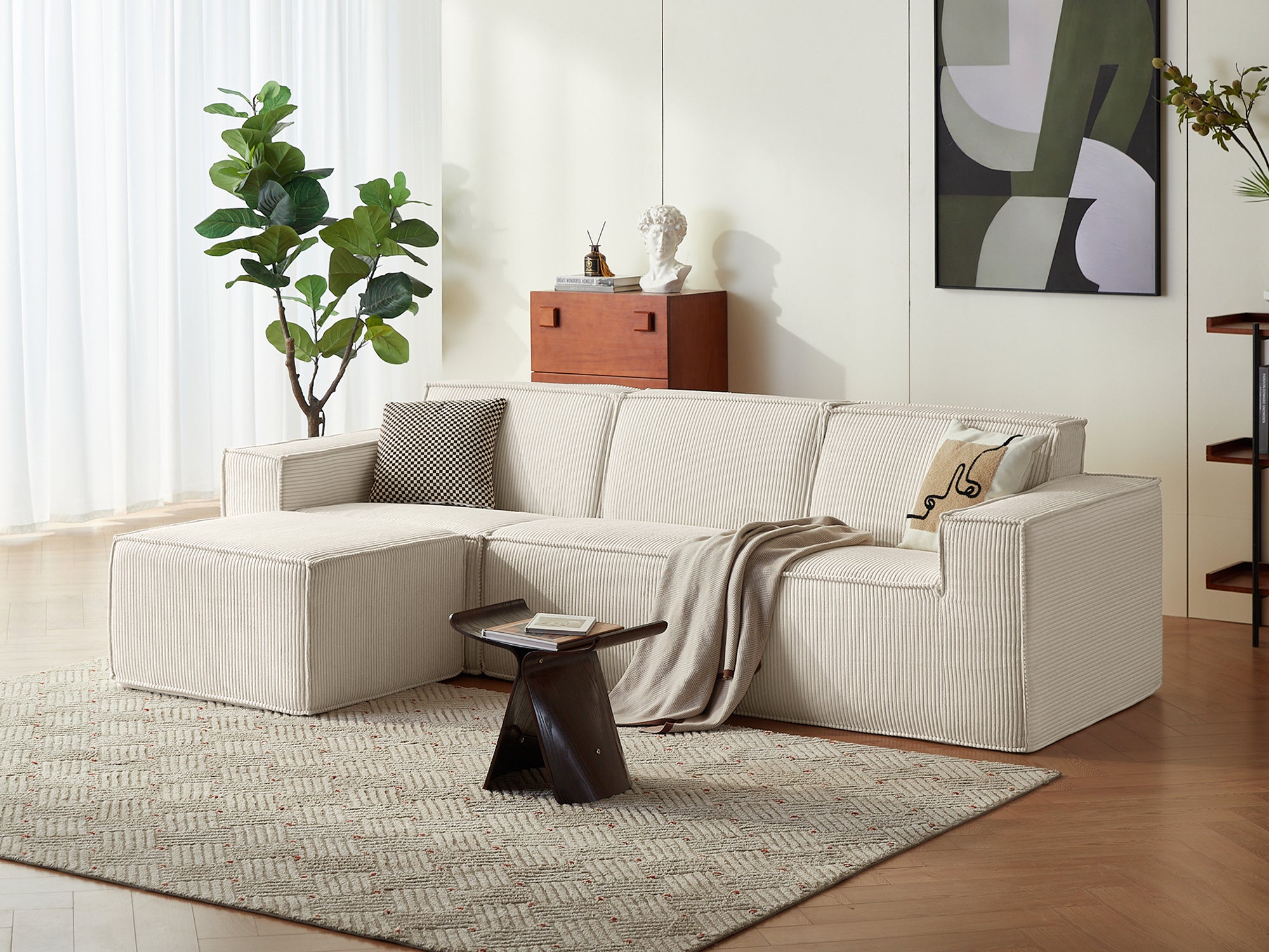 Pop-Seat 3 Seats with Ottoman, Compressed Self-Inflating Foam Sofa - LINSY HOME