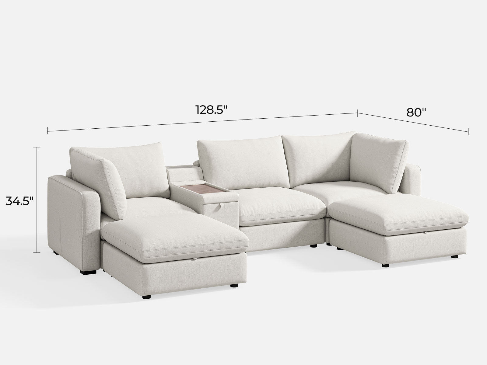 RUBIK V Linen 3 Seats with 2 Ottomans & Console