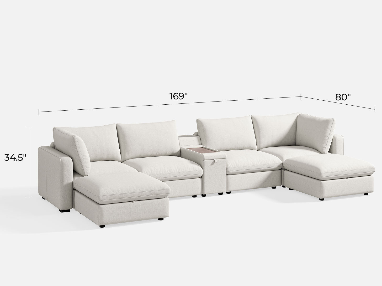 RUBIK V Linen 4 Seats with 2 Ottomans & Console