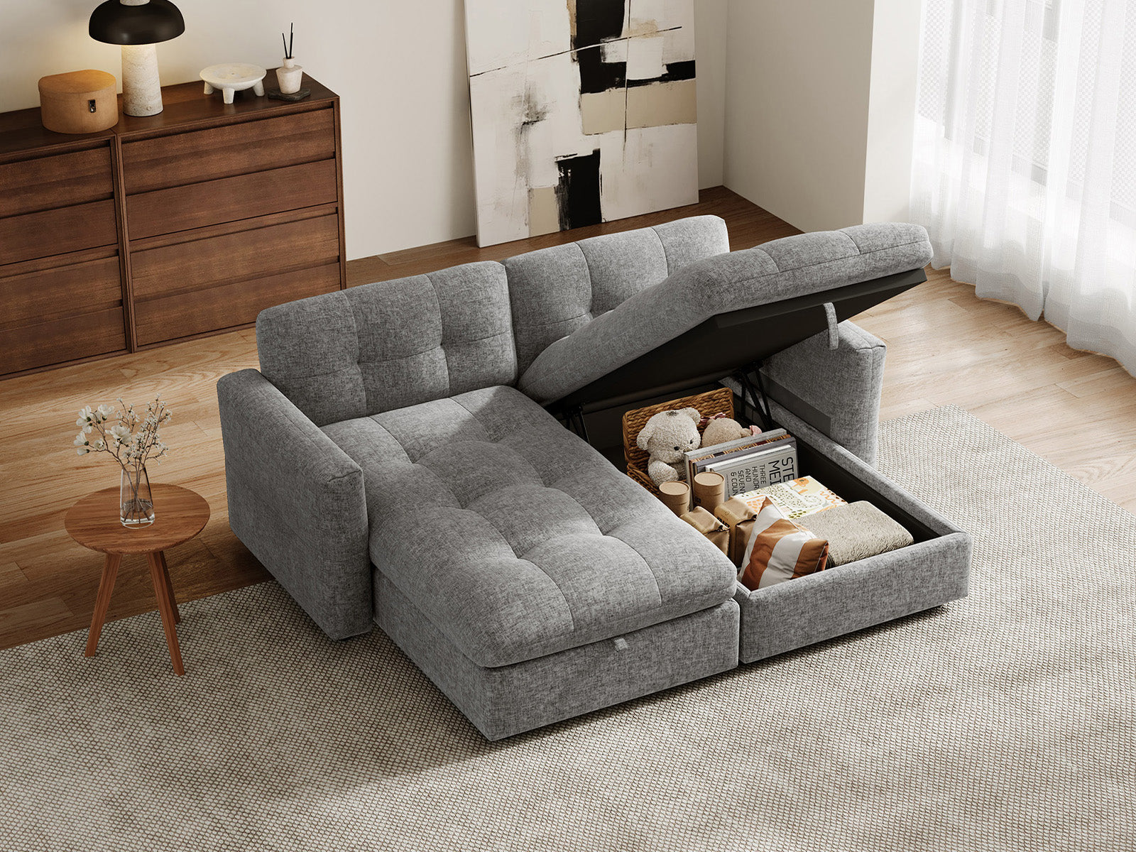 Pop-Seat Sectional Sofa with 2 Chaise Lounge