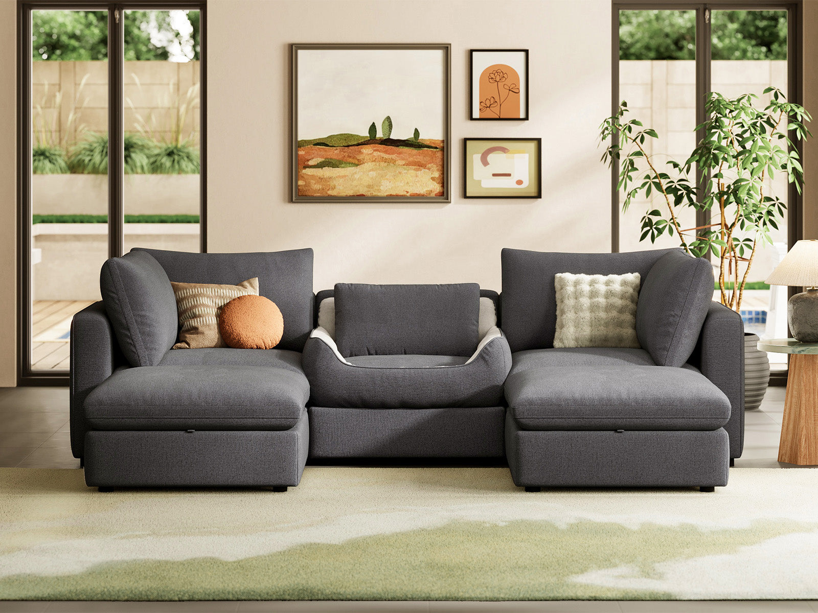 RUBIK V 3 Seats with 2 Ottomans & Pet Bed Module