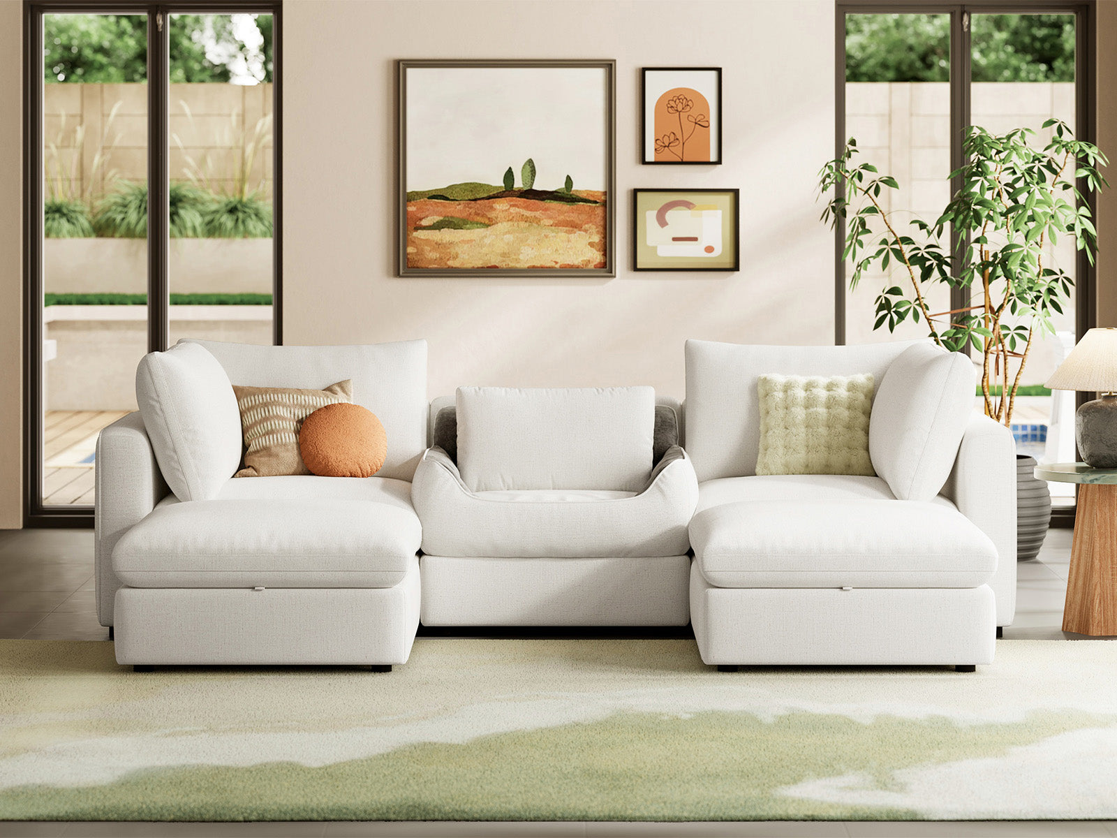 RUBIK V 3 Seats with 2 Ottomans & Pet Bed Module