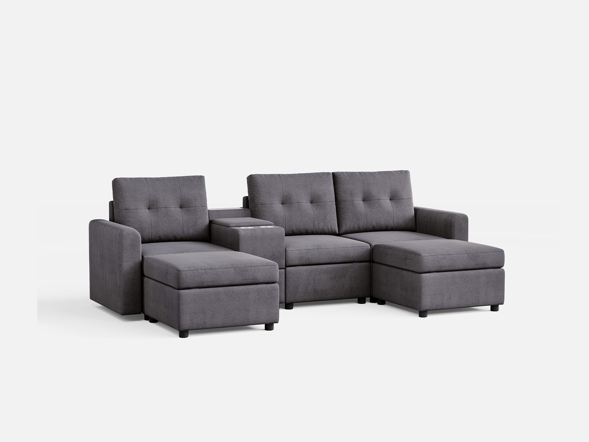 RUBIK III 3 Seats with 2 Ottomans & Console - LINSY HOME