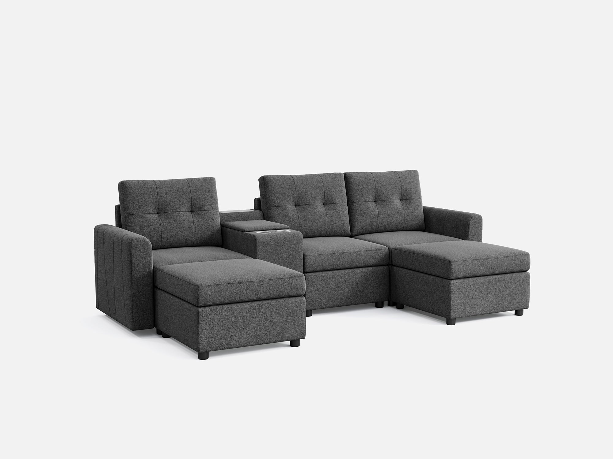 RUBIK III 3 Seats with 2 Ottomans & Console - LINSY HOME