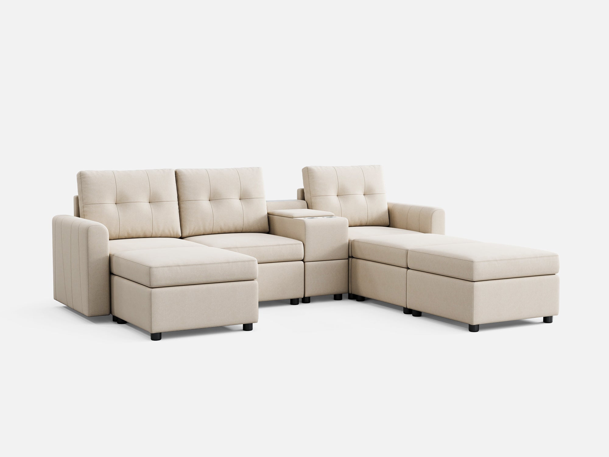 RUBIK III 3 Seats with 3 Ottomans & Console - LINSY HOME