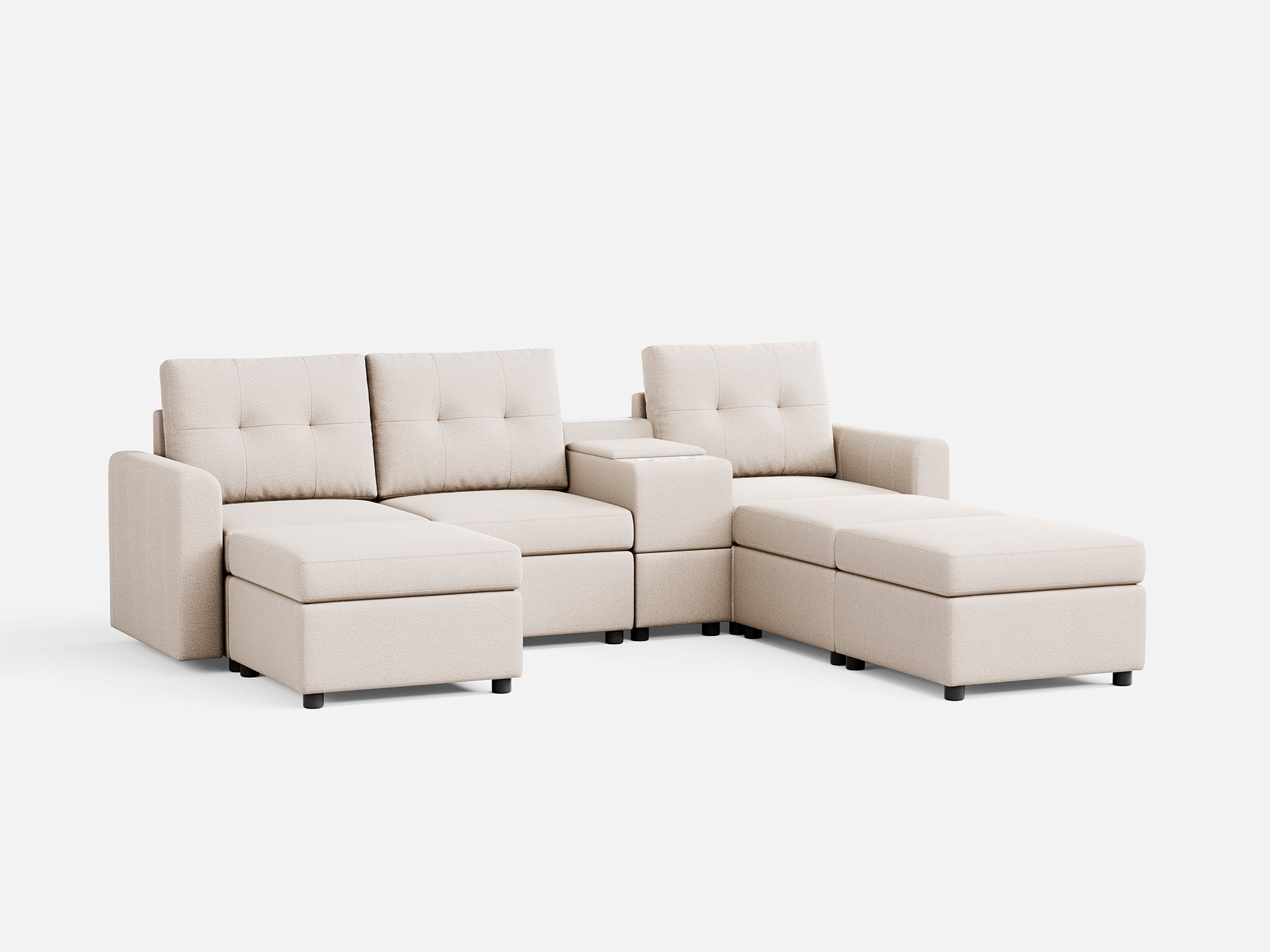 RUBIK III 3 Seats with 3 Ottomans & Console - LINSY HOME