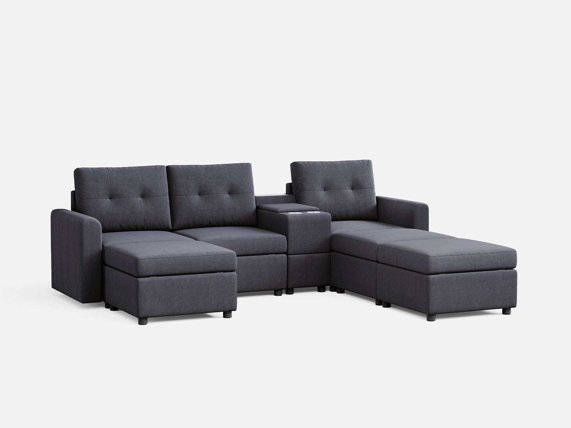 RUBIK III 3 Seats with 3 Ottomans & Console - LINSY HOME