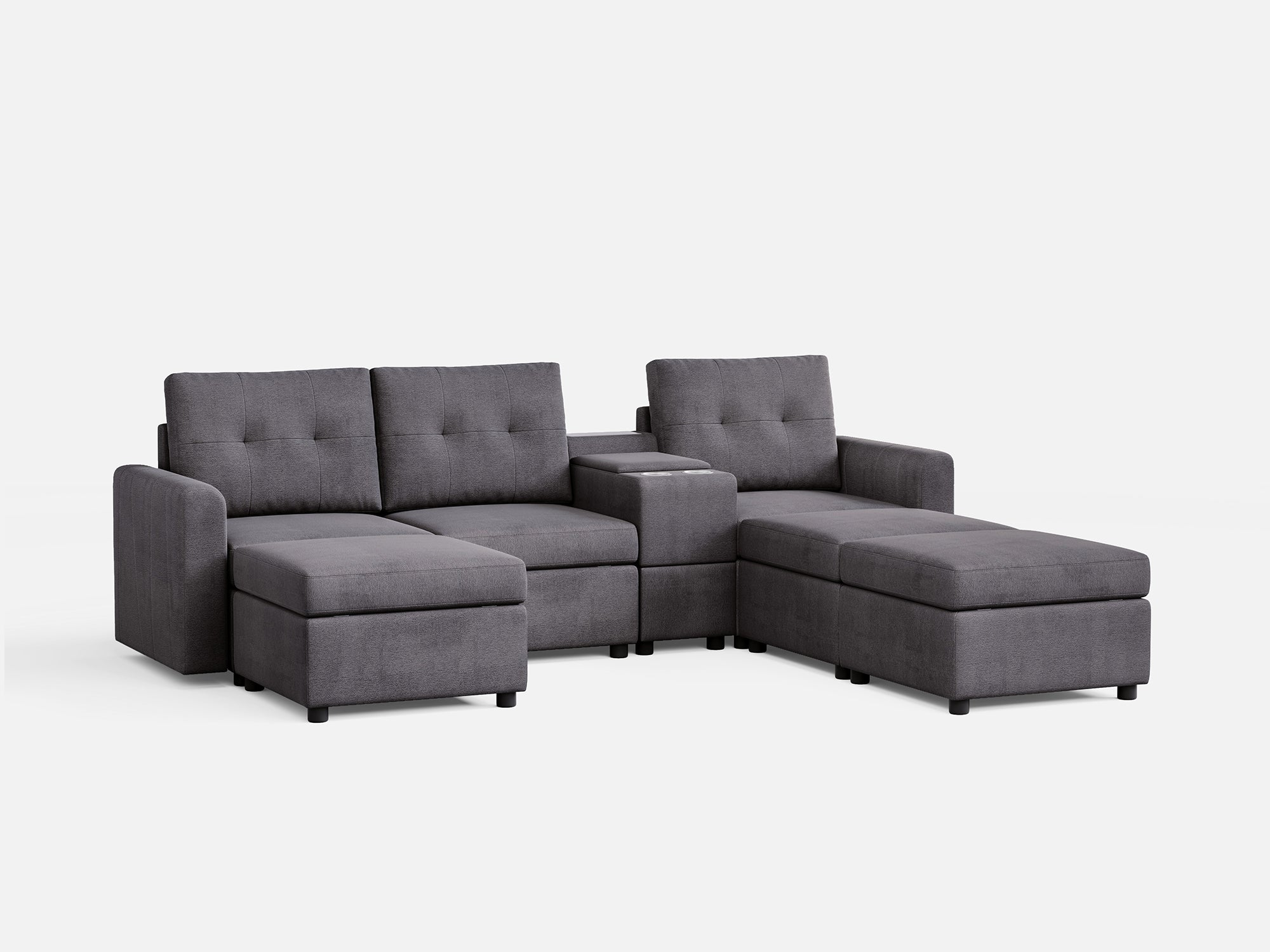 RUBIK III 3 Seats with 3 Ottomans & Console - LINSY HOME