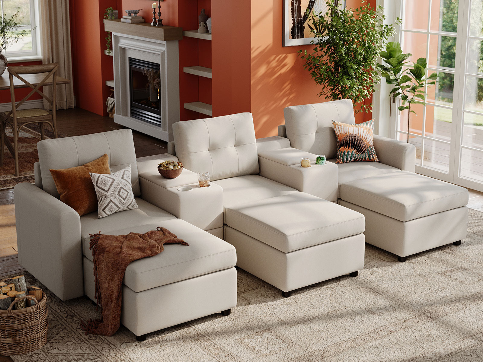RUBIK III 3 Seats with 3 Ottomans & 2 Consoles - LINSY HOME