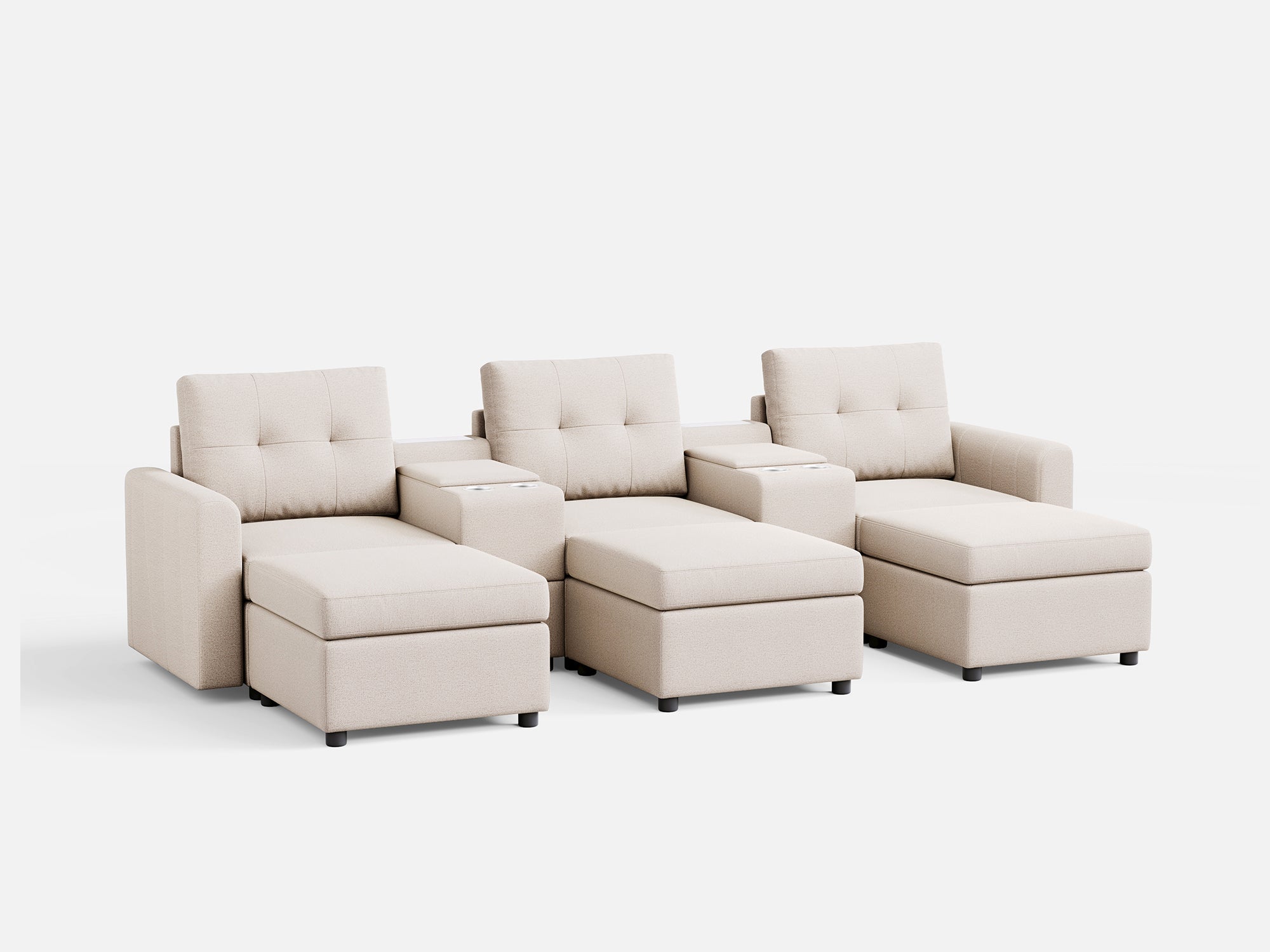 RUBIK III 3 Seats with 3 Ottomans & 2 Consoles - LINSY HOME