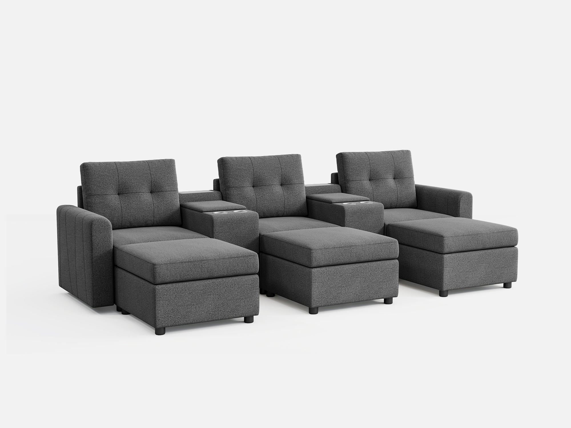 RUBIK III 3 Seats with 3 Ottomans & 2 Consoles - LINSY HOME