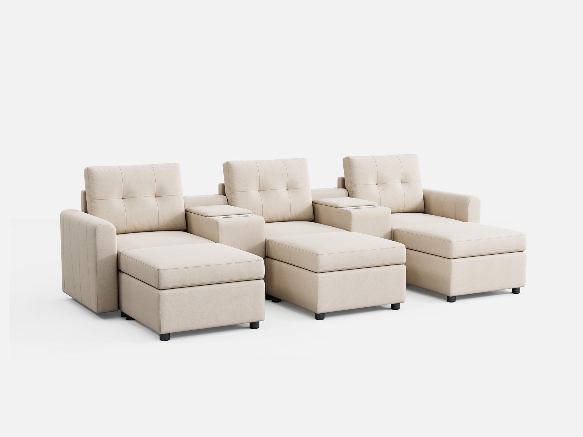 RUBIK III 3 Seats with 3 Ottomans & 2 Consoles - LINSY HOME