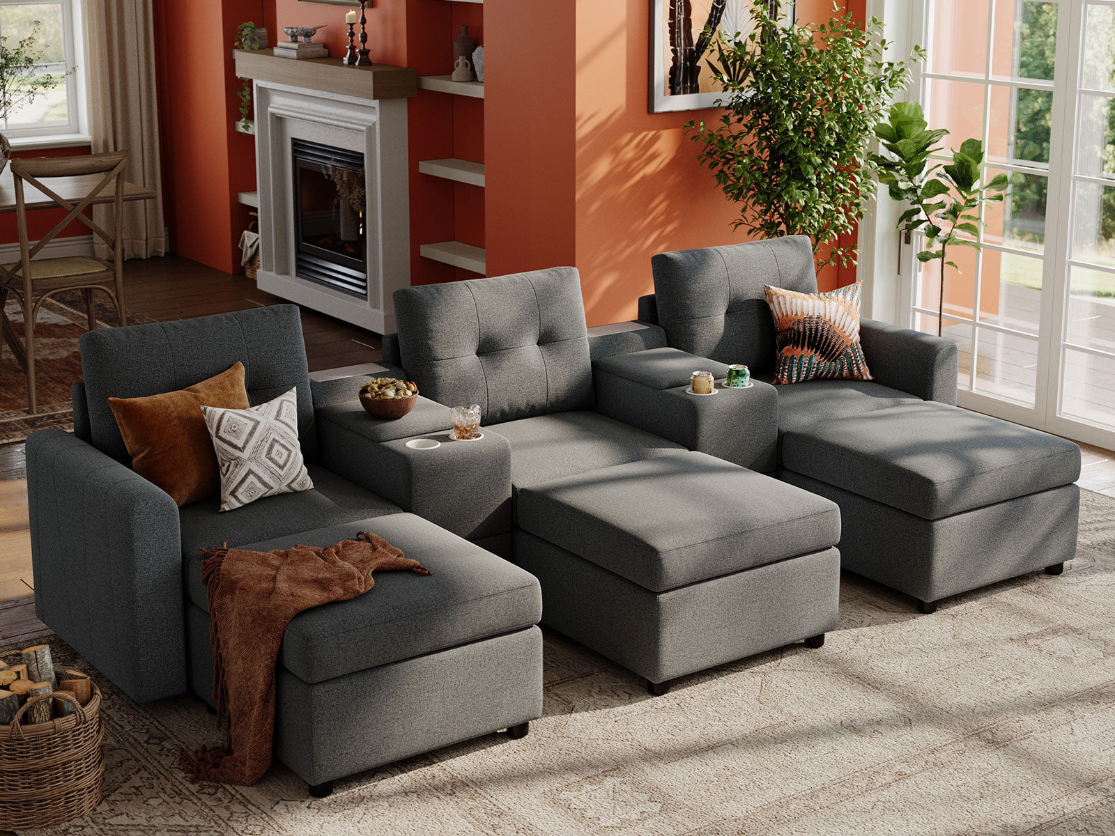 RUBIK III 3 Seats with 3 Ottomans & 2 Consoles - LINSY HOME
