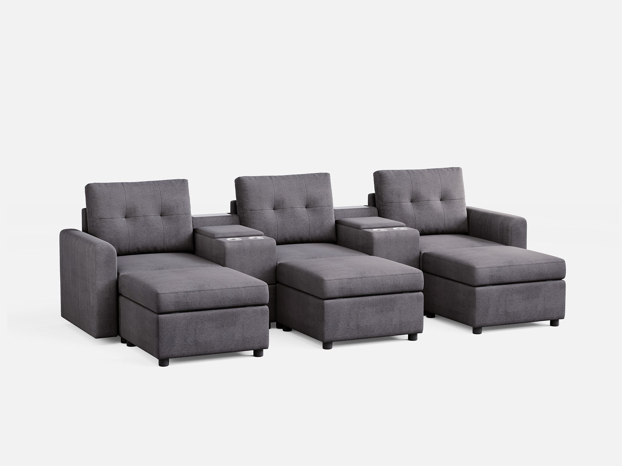 RUBIK III 3 Seats with 3 Ottomans & 2 Consoles - LINSY HOME