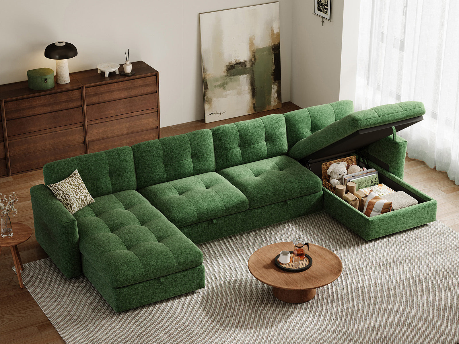 Pop-Seat Sectional Sofa with 2 Seats and 2 Chaise Lounges