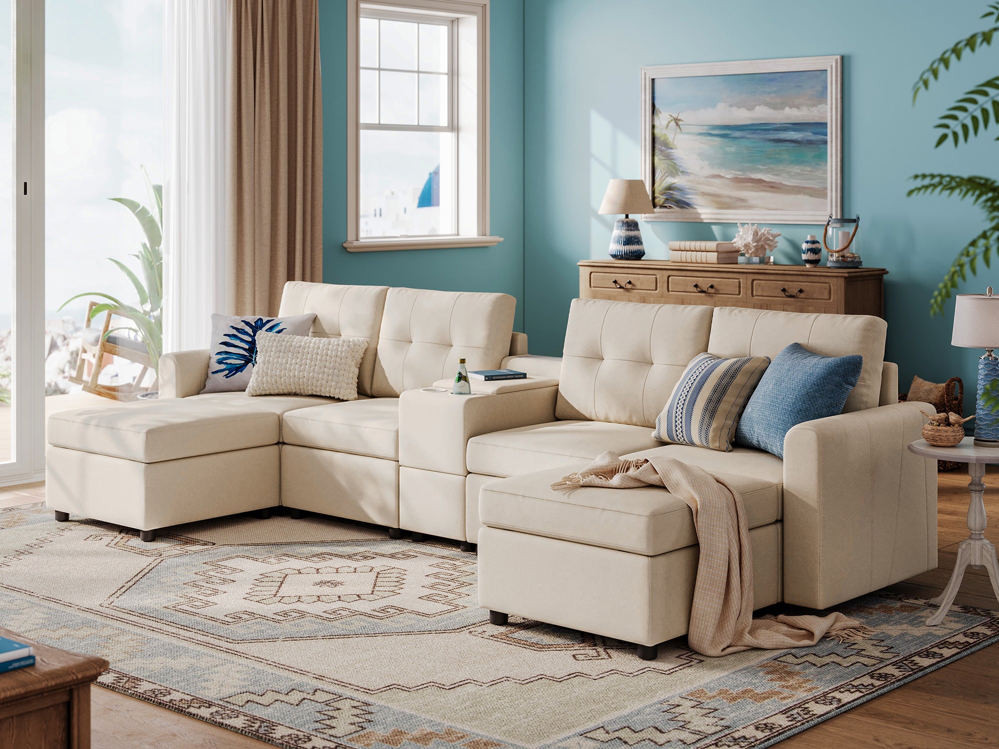 RUBIK III 4 Seats with 2 Ottomans & Console - LINSY HOME