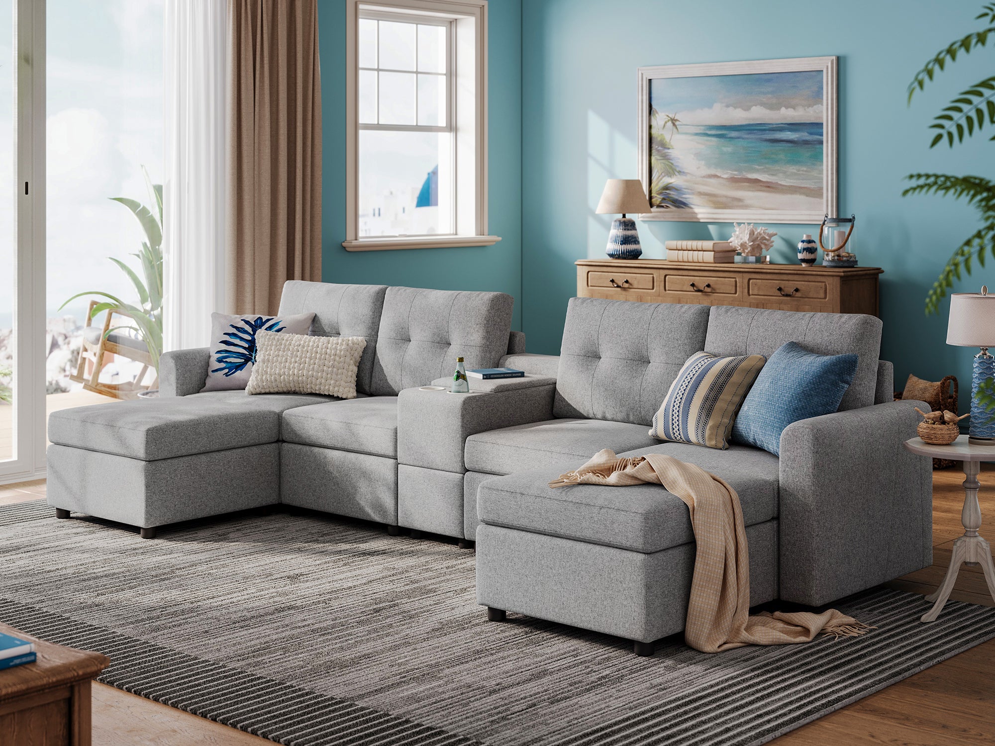 RUBIK III 4 Seats with 2 Ottomans & Console - LINSY HOME