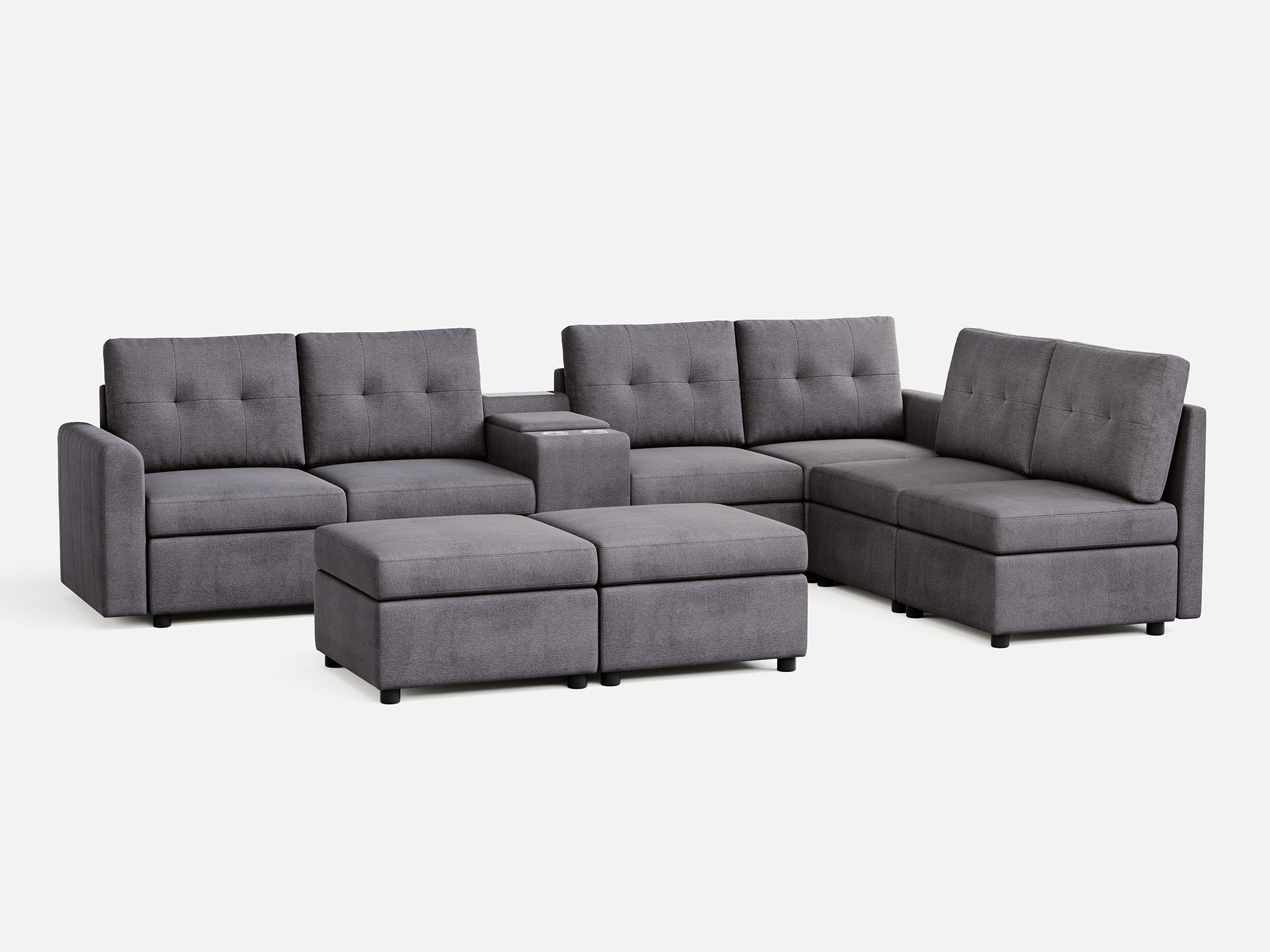 RUBIK III 6 Seats with 2 Ottomans & Console - LINSY HOME