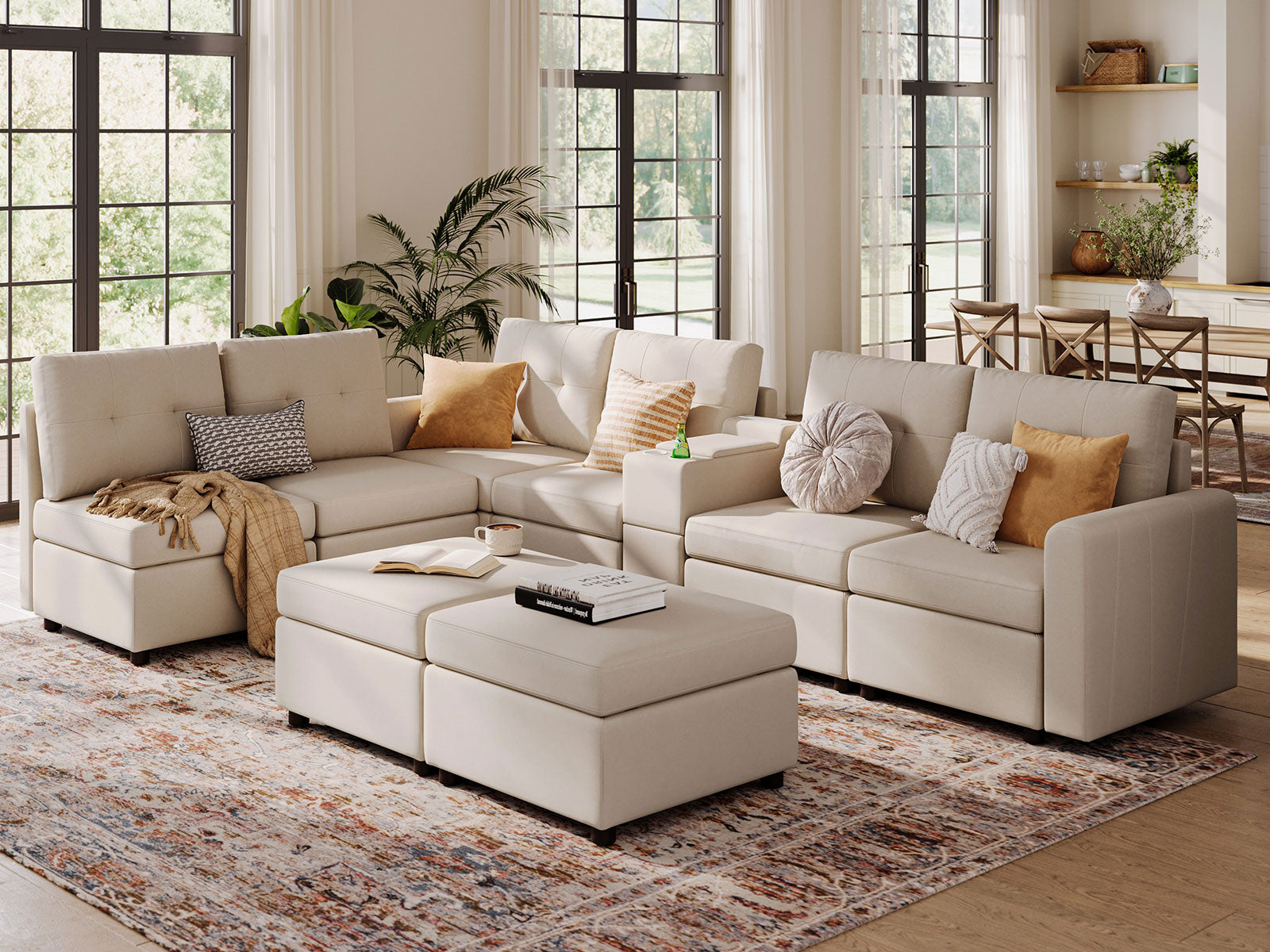 RUBIK III 6 Seats with 2 Ottomans & Console - LINSY HOME