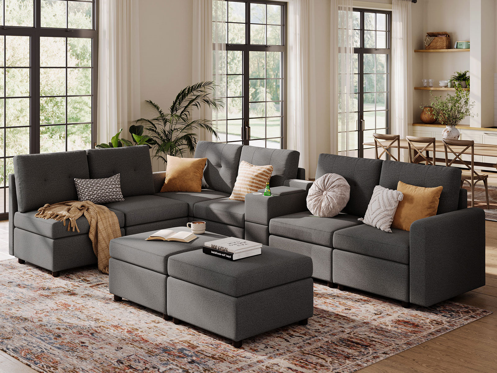 RUBIK III 6 Seats with 2 Ottomans & Console - LINSY HOME