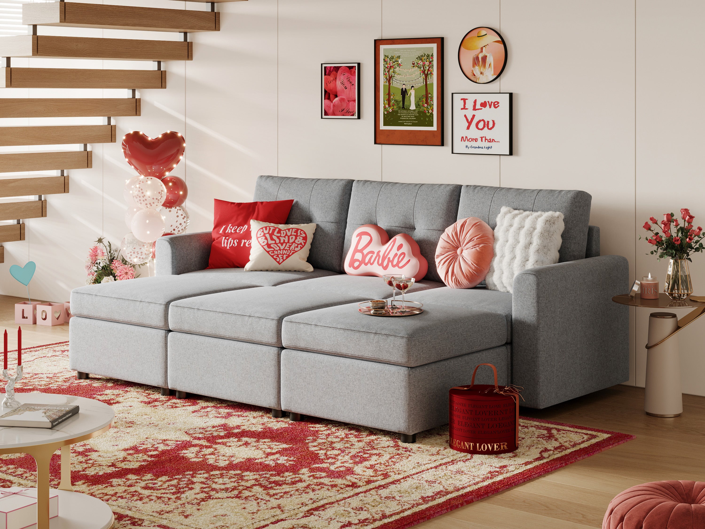 RUBIK III 3 Seats with 3 Ottomans - LINSY HOME