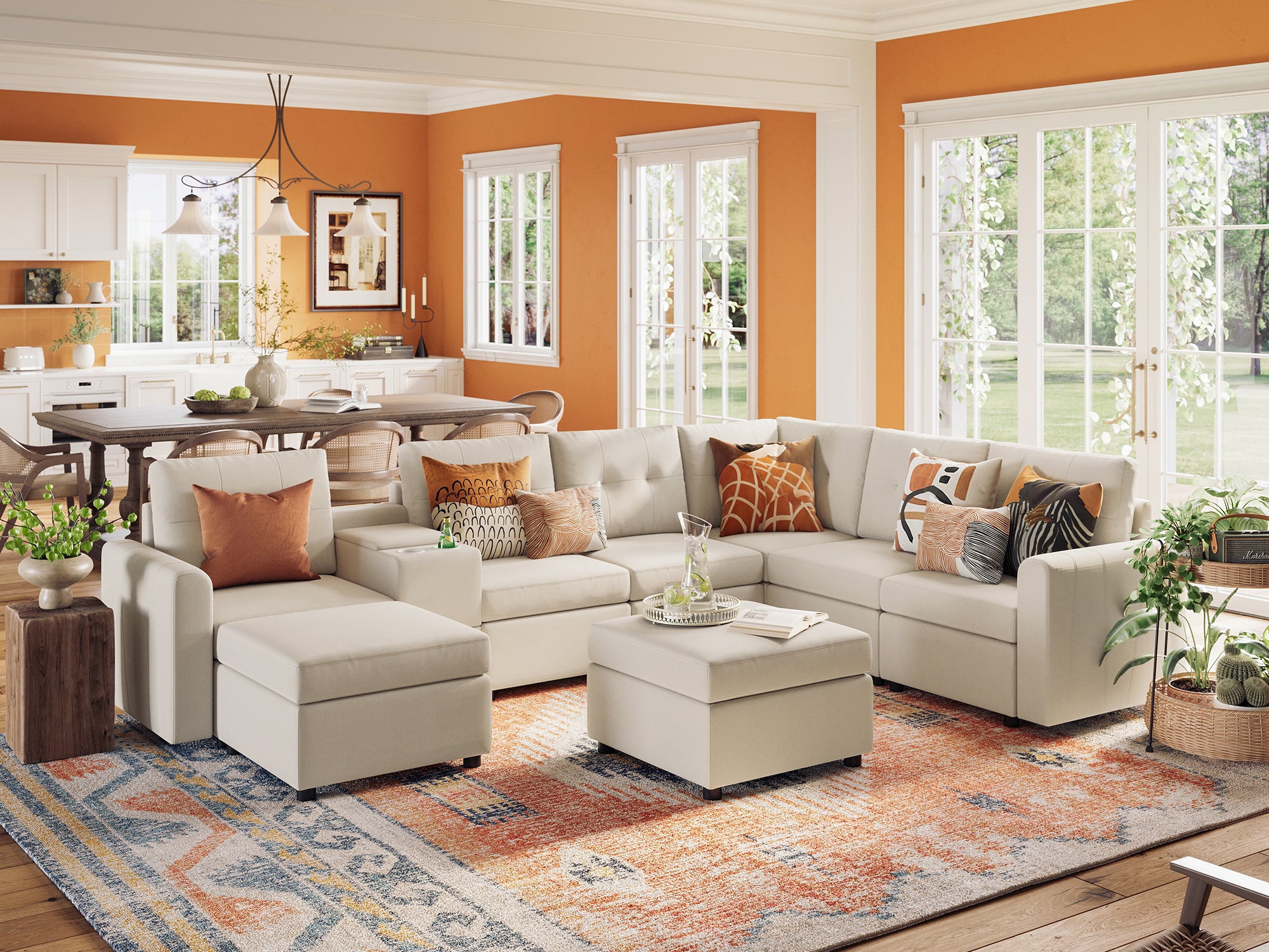 RUBIK III 5 Seats with 2 Ottomans & Corner & Console - LINSY HOME