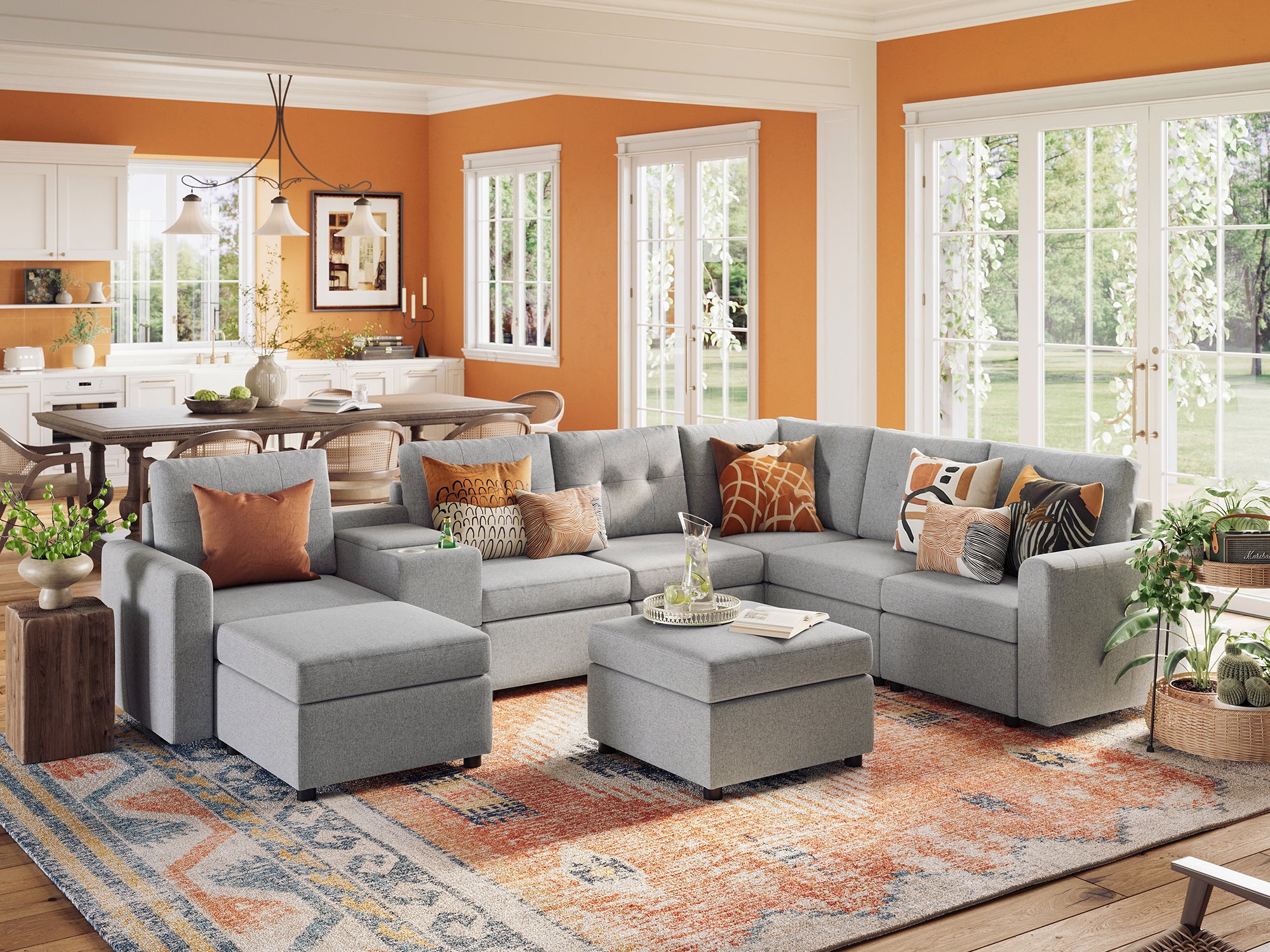 RUBIK III 5 Seats with 2 Ottomans & Corner & Console - LINSY HOME