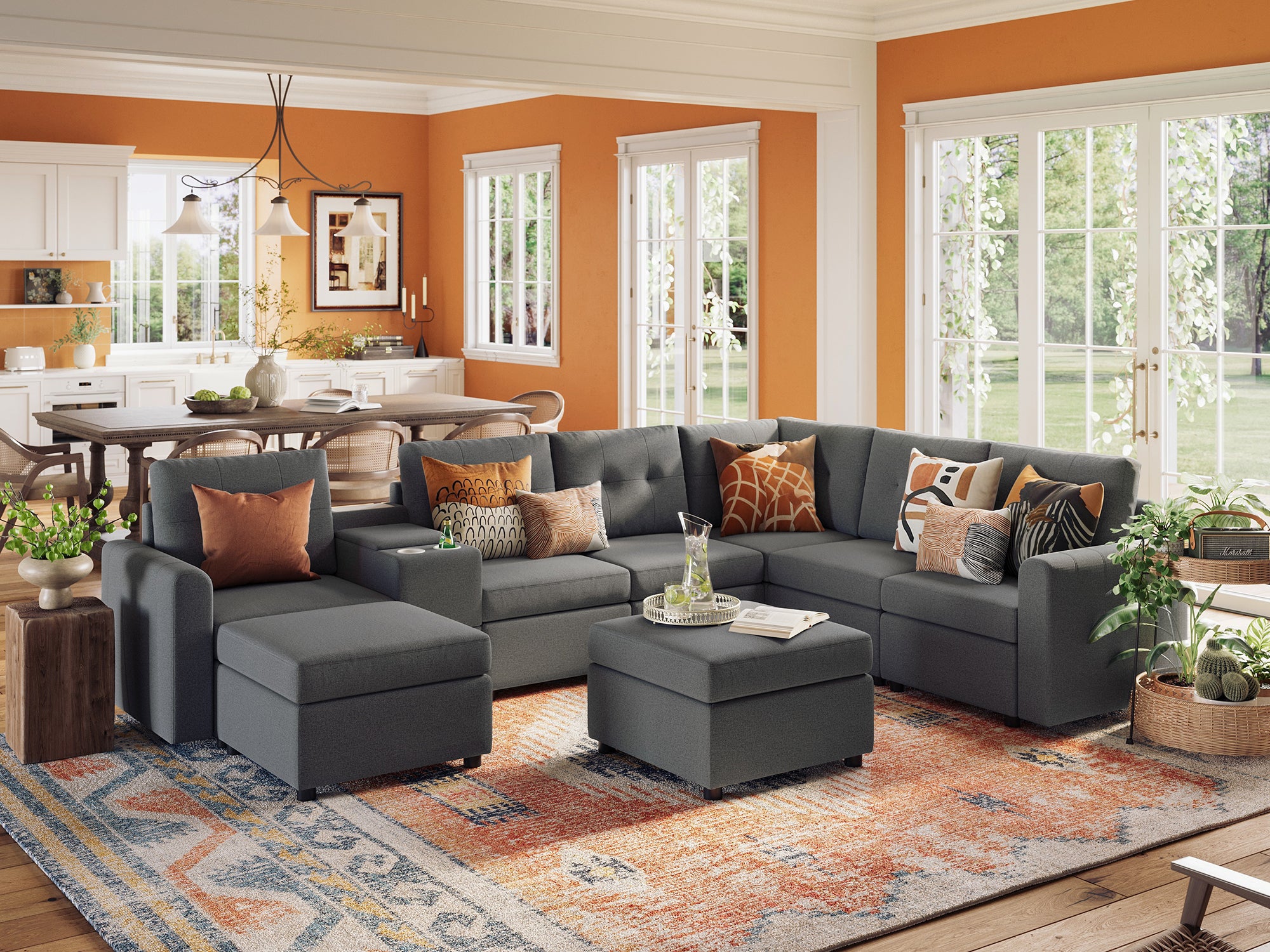 RUBIK III 5 Seats with 2 Ottomans & Corner & Console - LINSY HOME