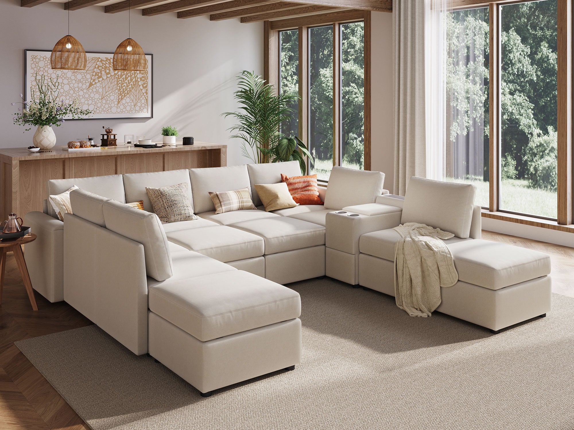 RUBIK III 8 Seats with 4 Ottomans & Console - LINSY HOME