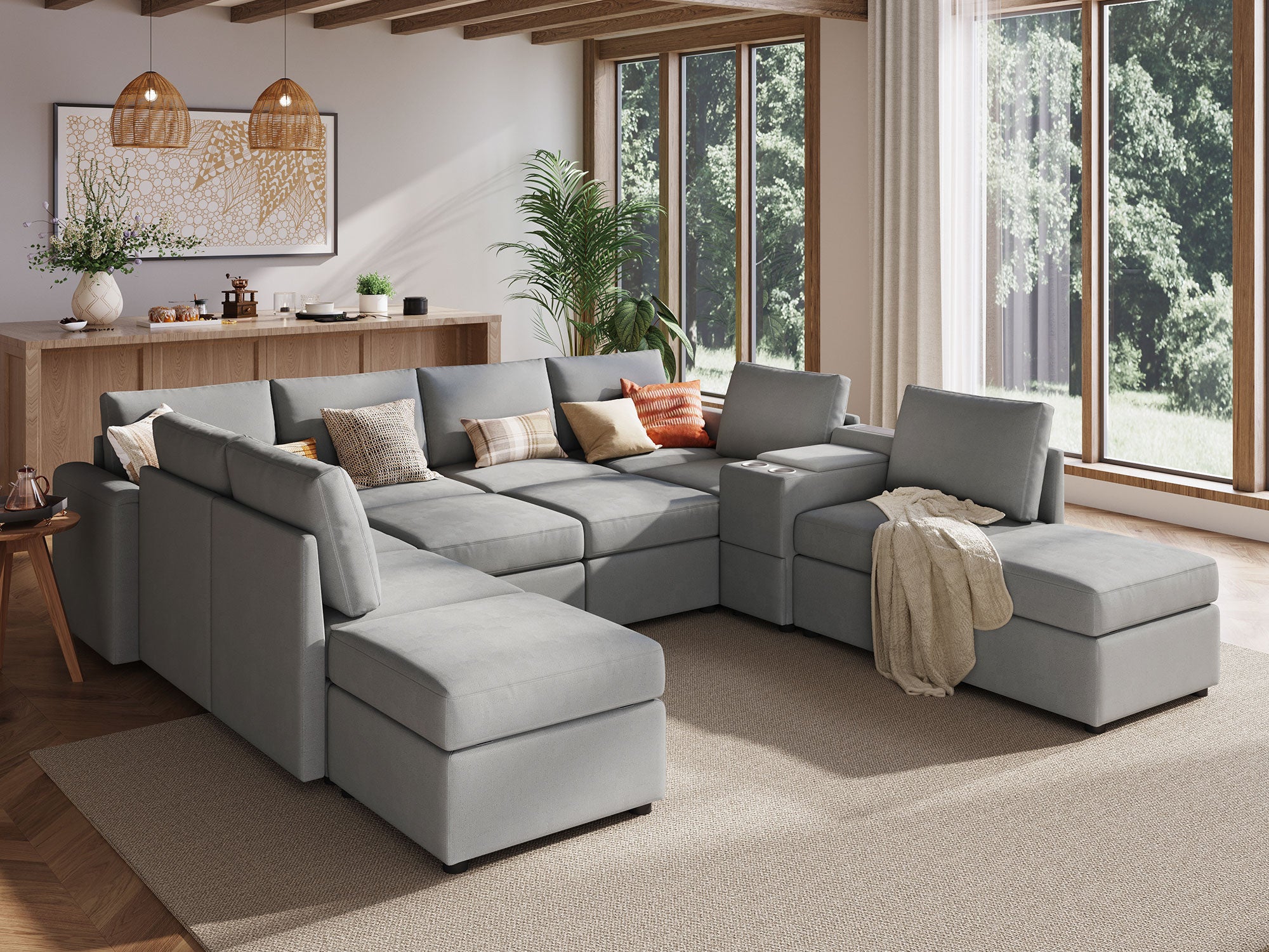 RUBIK III 8 Seats with 4 Ottomans & Console - LINSY HOME