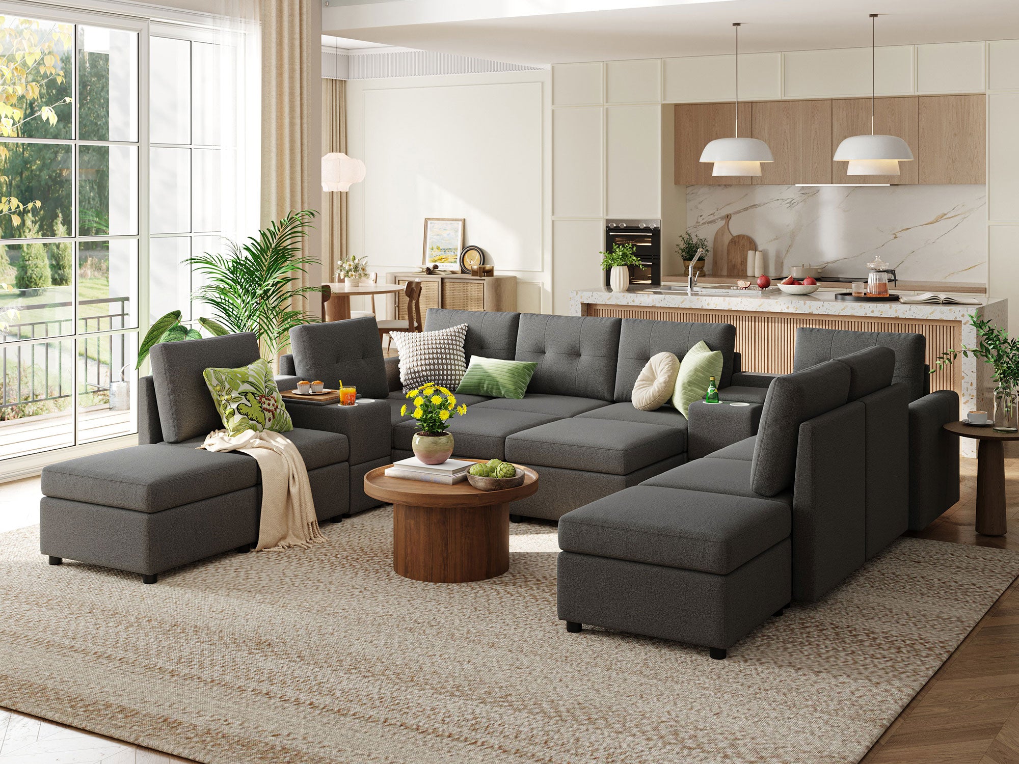 RUBIK III 8 Seats with 4 Ottomans & 2 Consoles - LINSY HOME