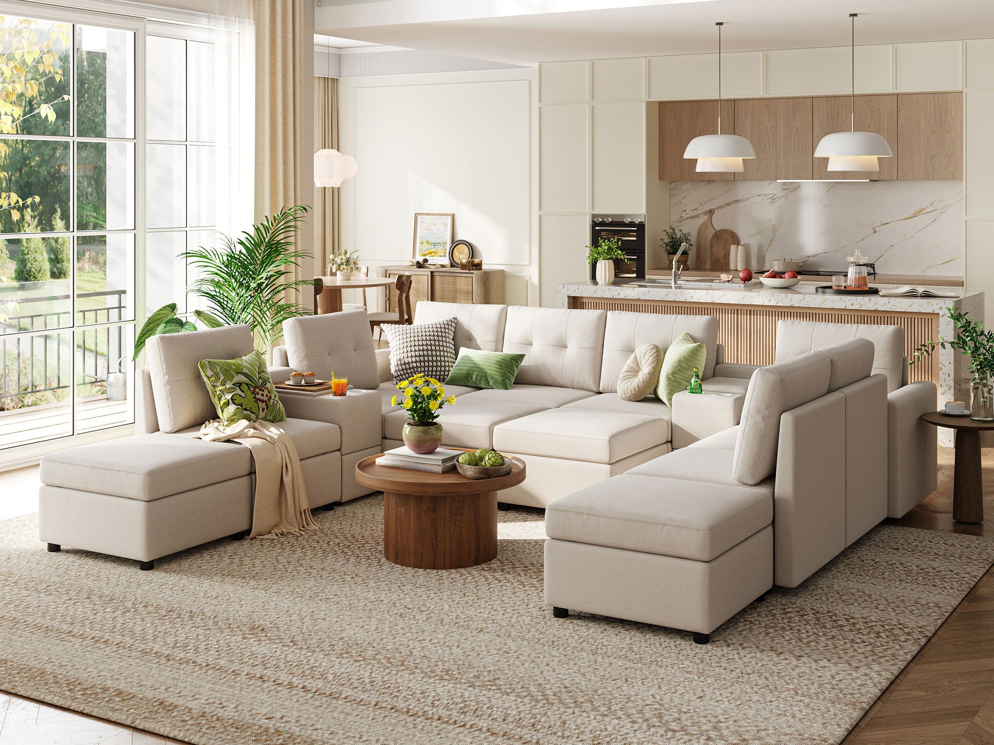 RUBIK III 8 Seats with 4 Ottomans & 2 Consoles - LINSY HOME