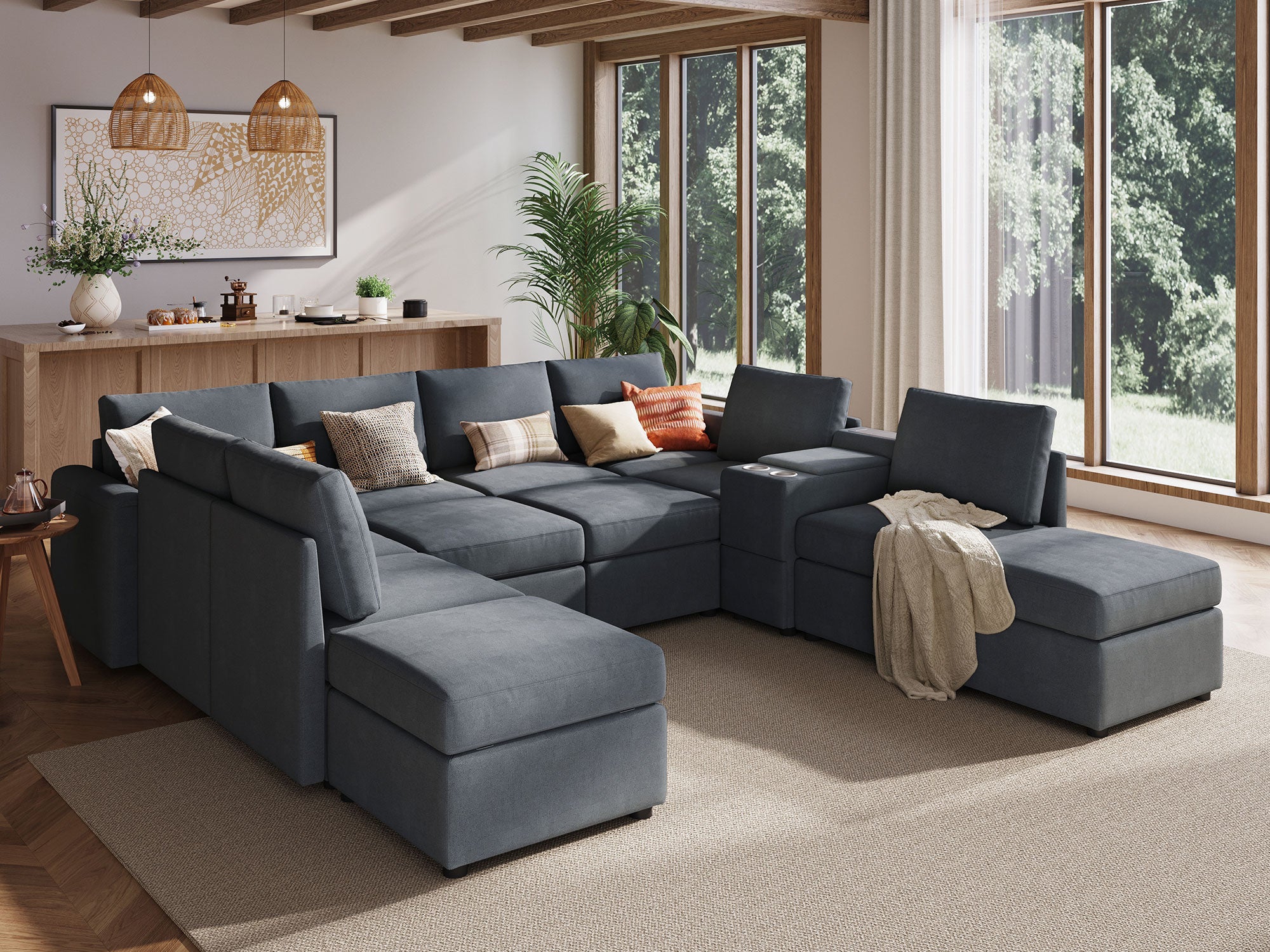 RUBIK III 8 Seats with 4 Ottomans & Console - LINSY HOME