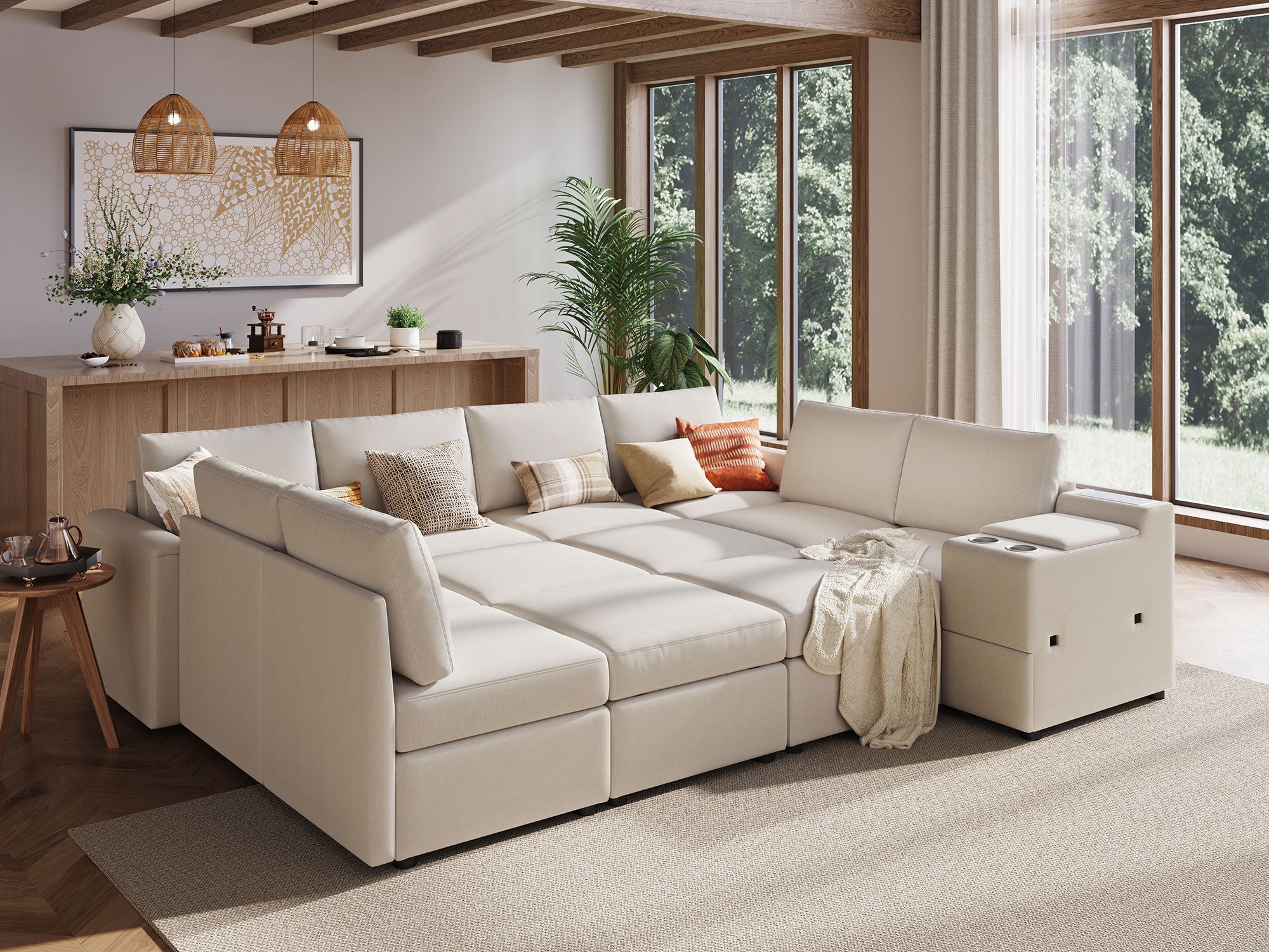 RUBIK III 8 Seats with 4 Ottomans & Console - LINSY HOME