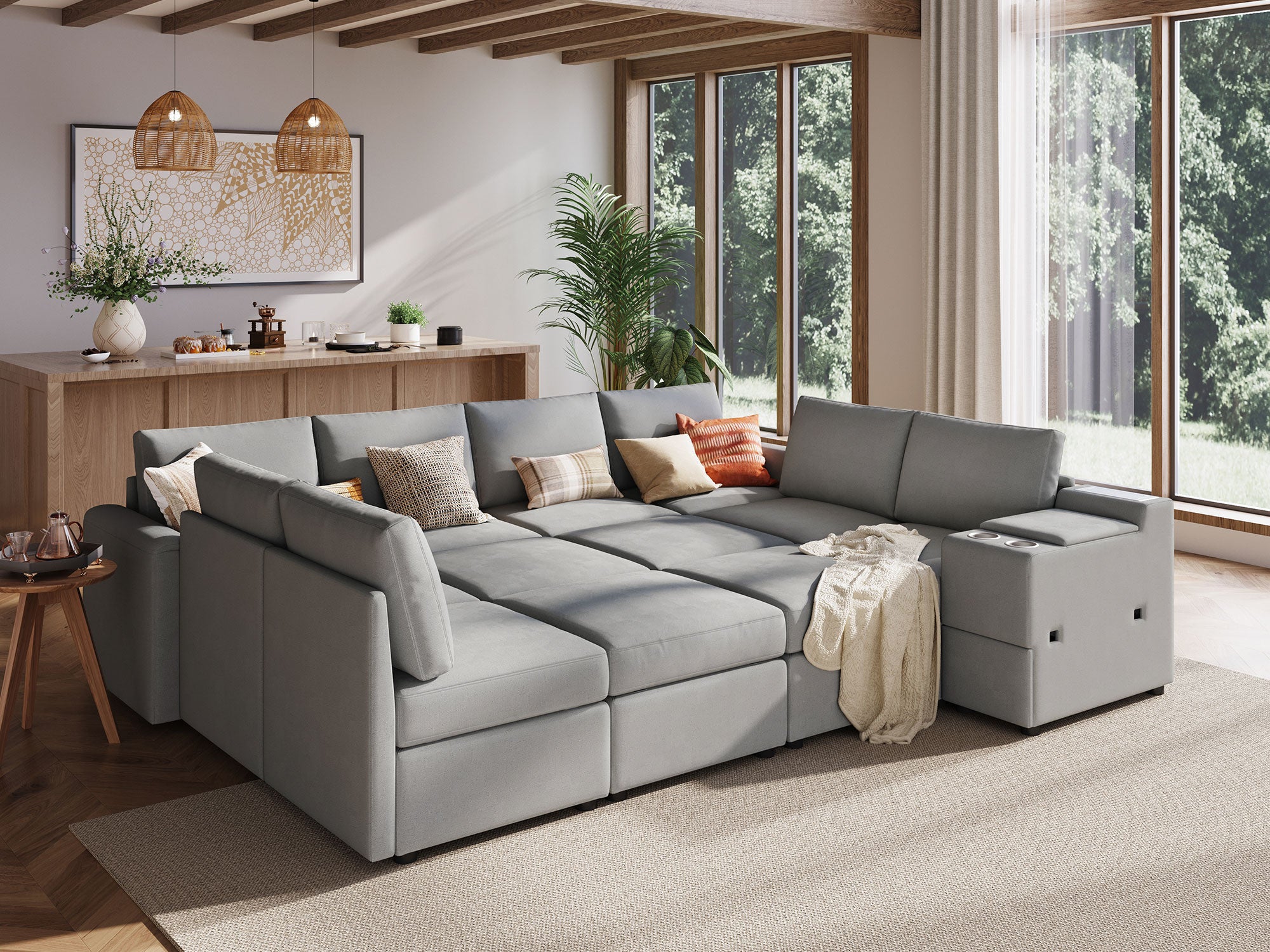 RUBIK III 8 Seats with 4 Ottomans & Console - LINSY HOME