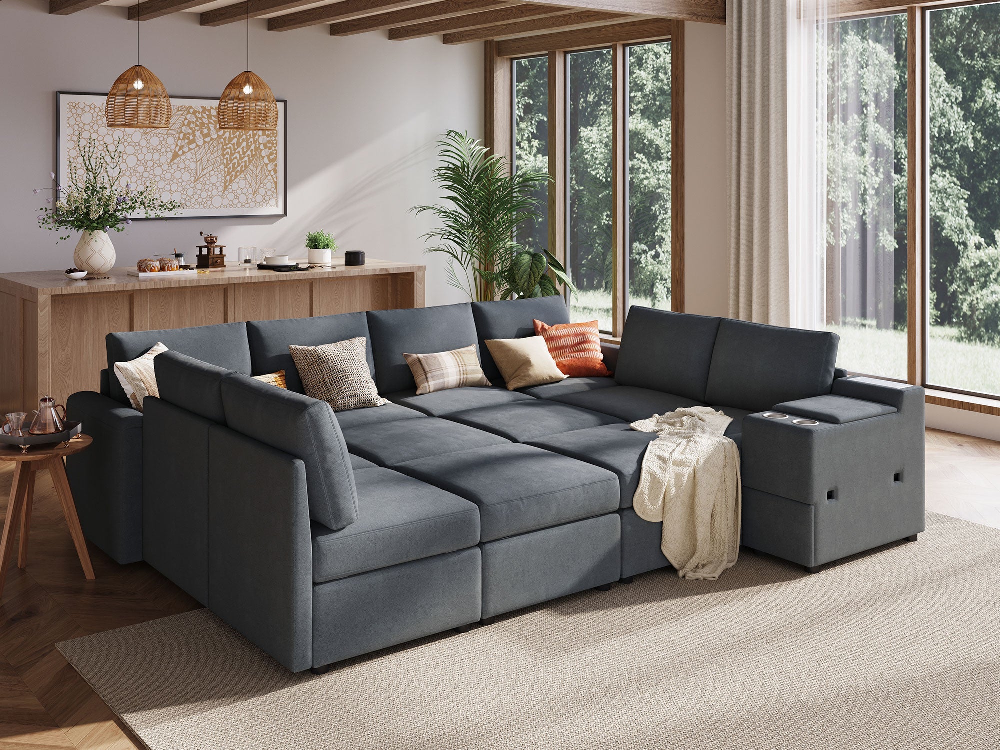 RUBIK III 8 Seats with 4 Ottomans & Console - LINSY HOME