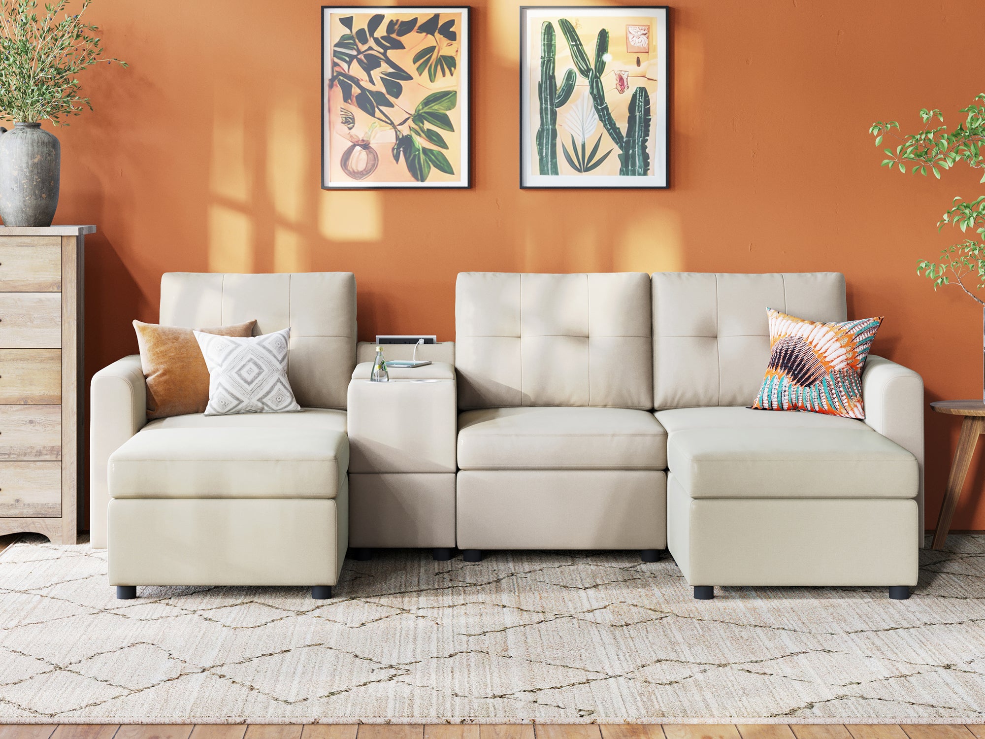 RUBIK III 3 Seats with 2 Ottomans & Console - LINSY HOME